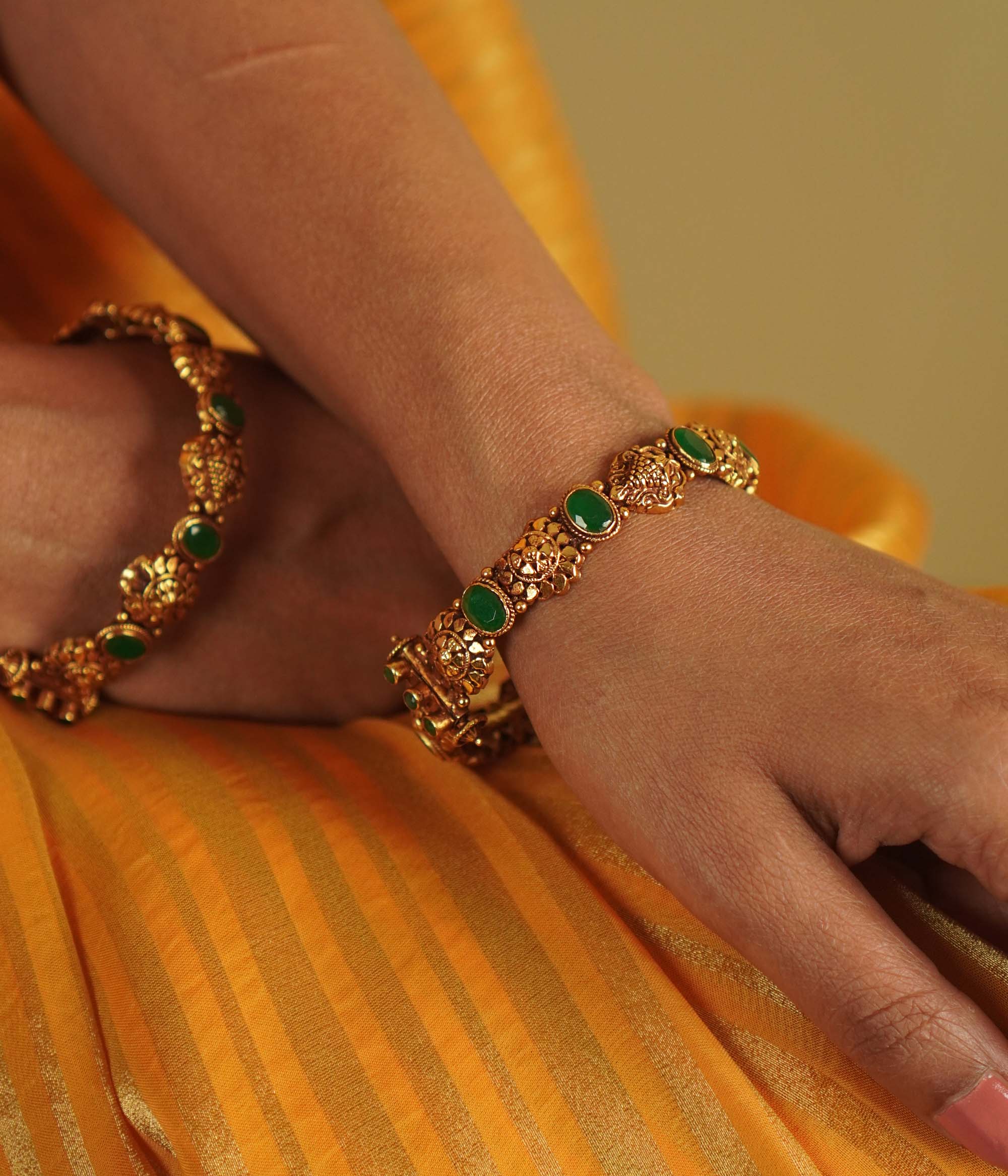 22ct gold plated bangle with screw clasp,Traditional green stone kada in Chennai