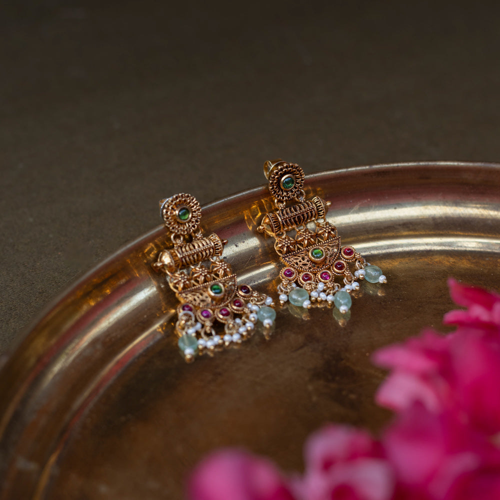 92.5 silver temple jhumkas with spinel stones