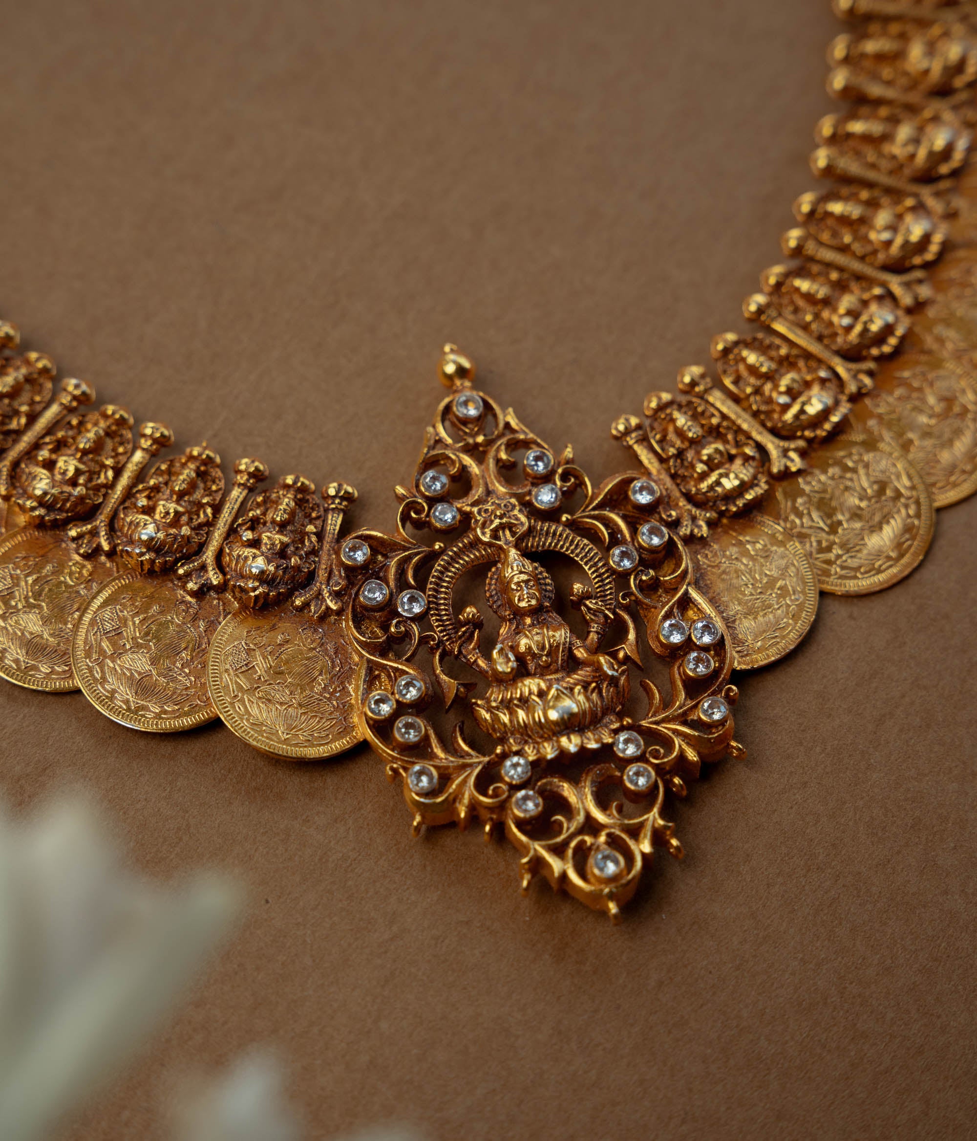 Temple Necklace with White Kundan Stone, themed around Tribal.
