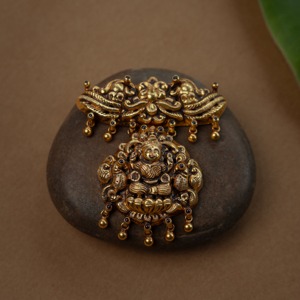 Temple pendant with twin peacocks and Garuda, studded with Red Spinal Stones