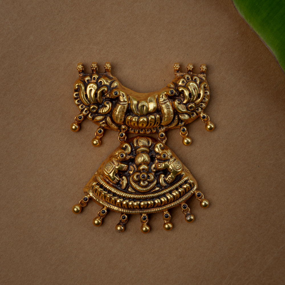 Temple Pendant with Red Spinal Stone, themed around Lotus.