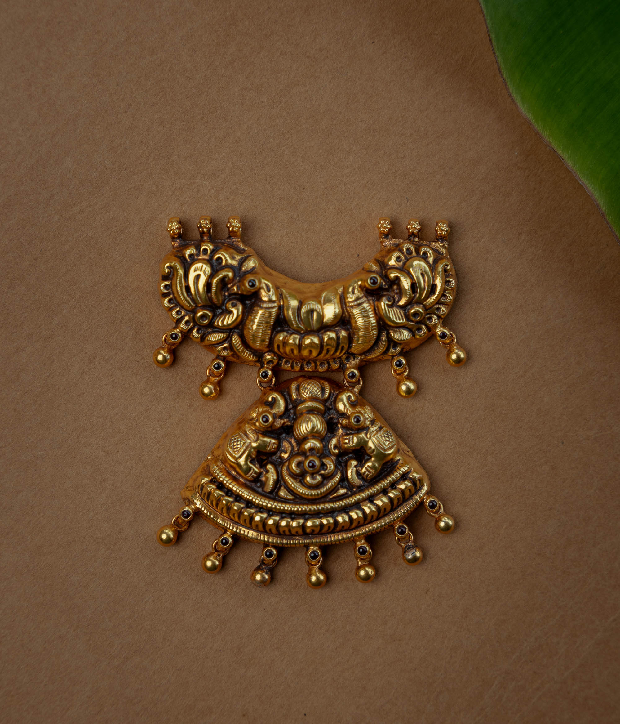 Temple Pendant with Red Spinal Stone, themed around Lotus.