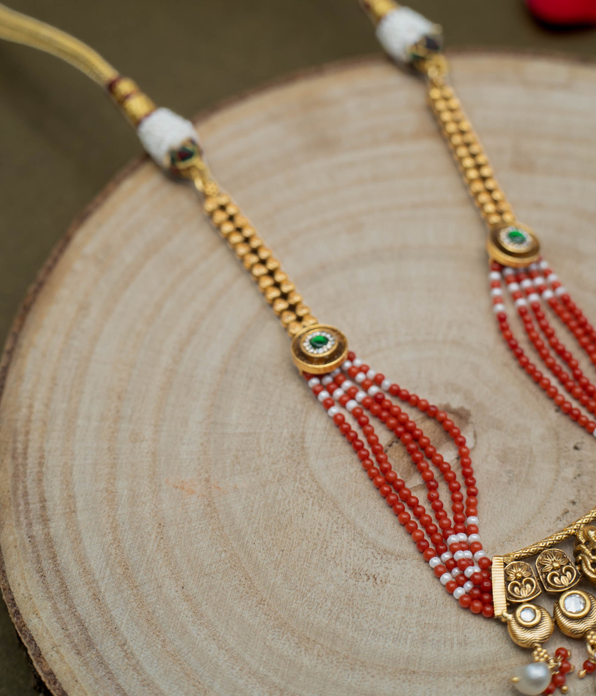 Mangalam Coral Ganesha Necklace Handcrafted Silver Jewelry