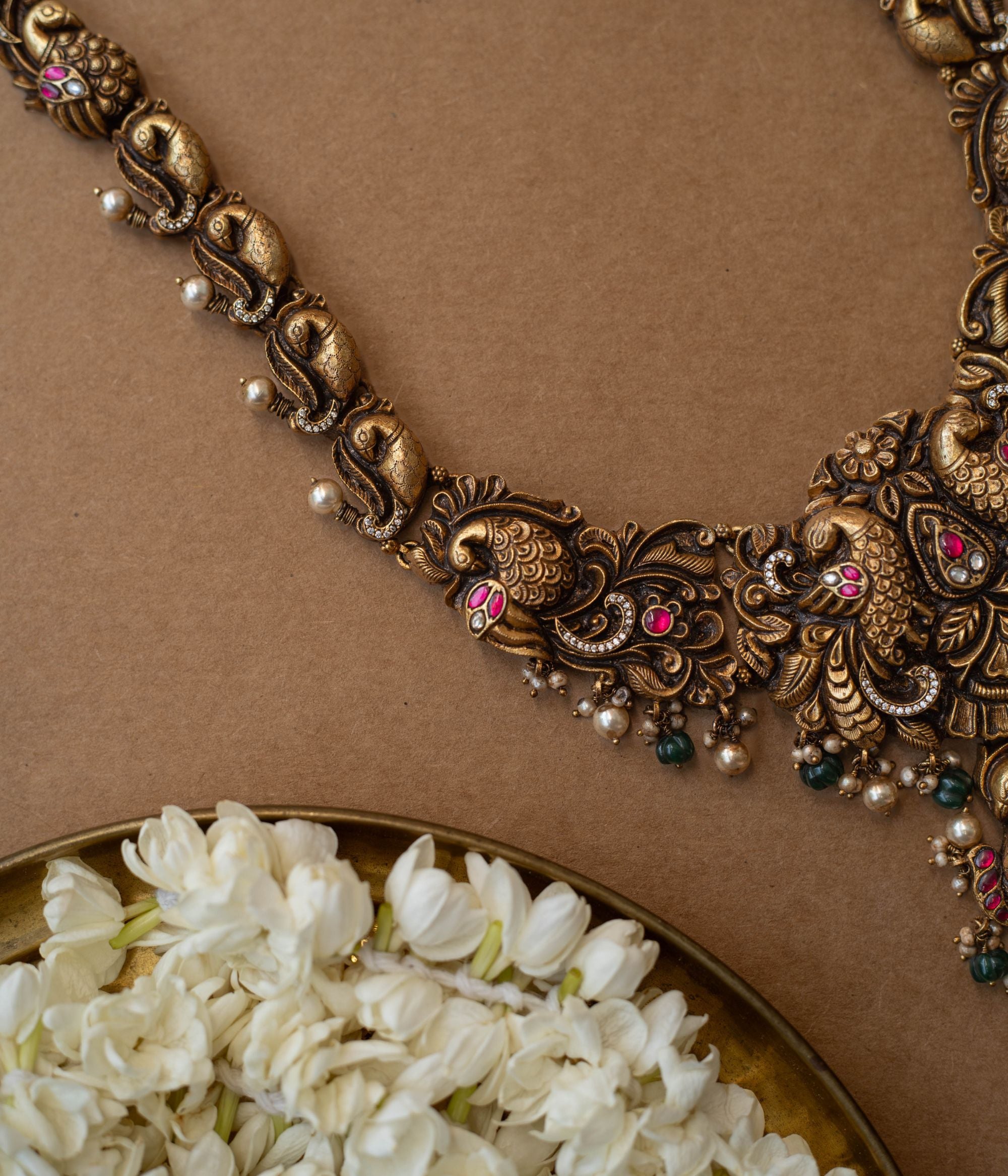 Rakni Necklace close-up view showing fine silver craftsmanship and stone work