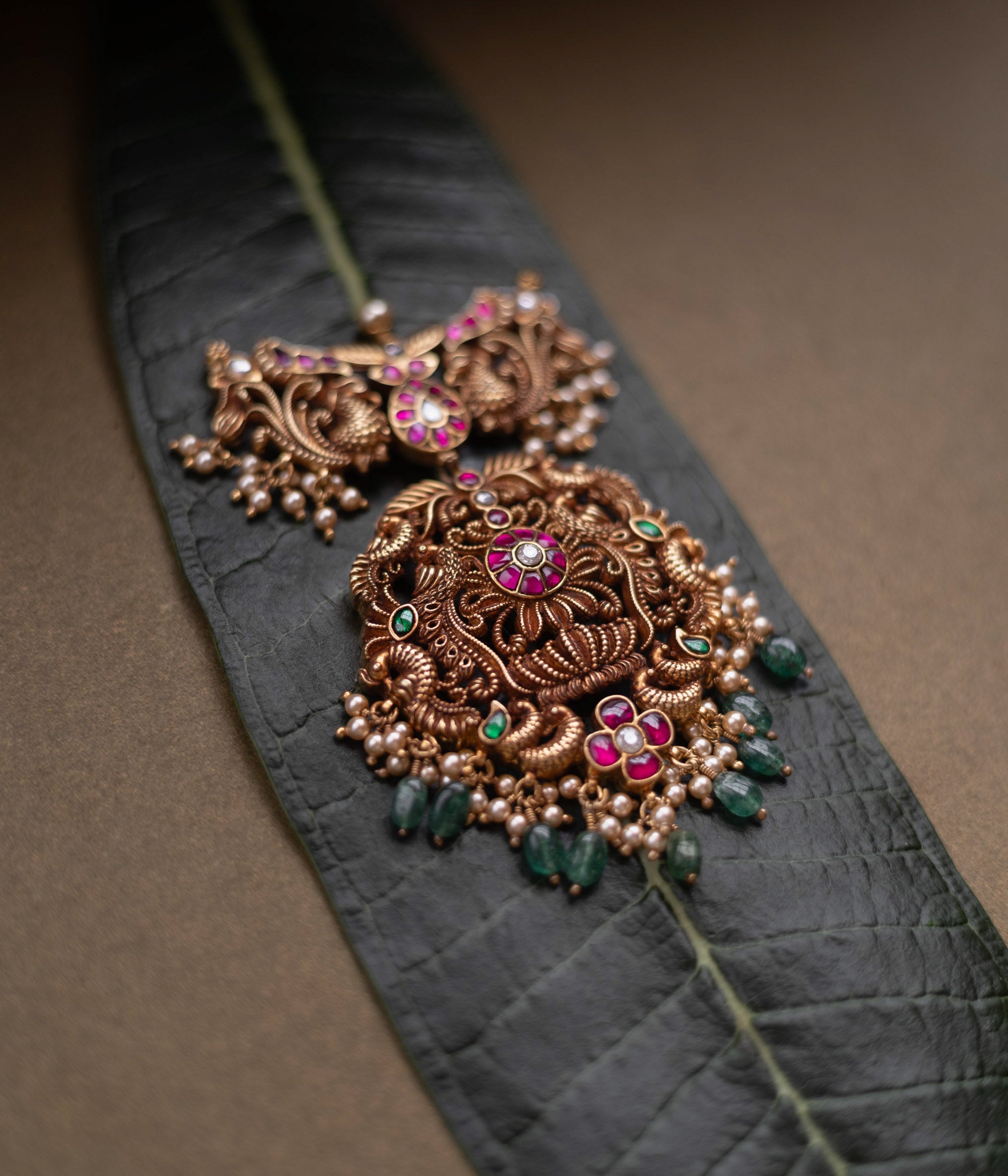 Double Hook Traditional Pendant with Kundan Stones