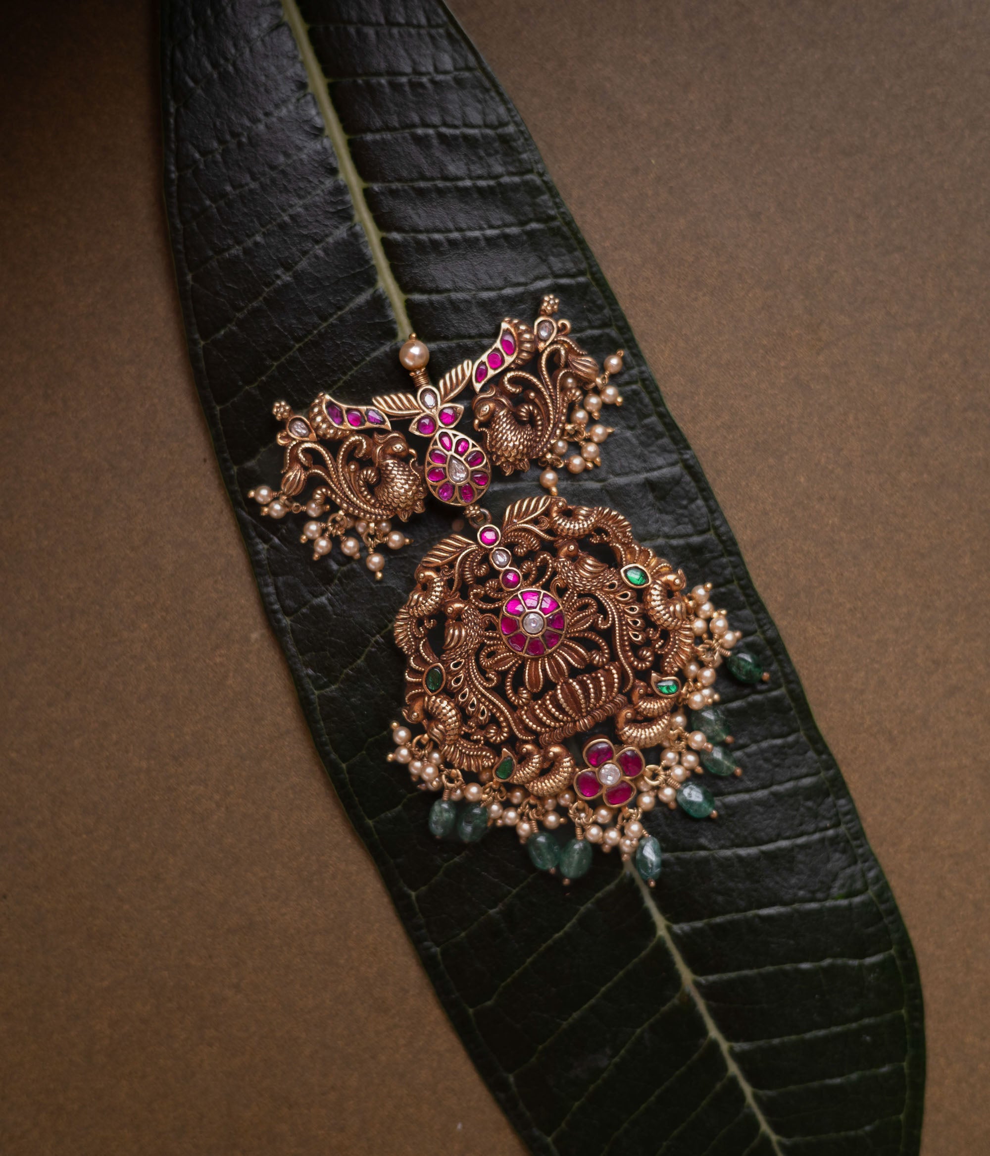 Close-up of Chandralika Kundan Pendant in 92.5 Silver