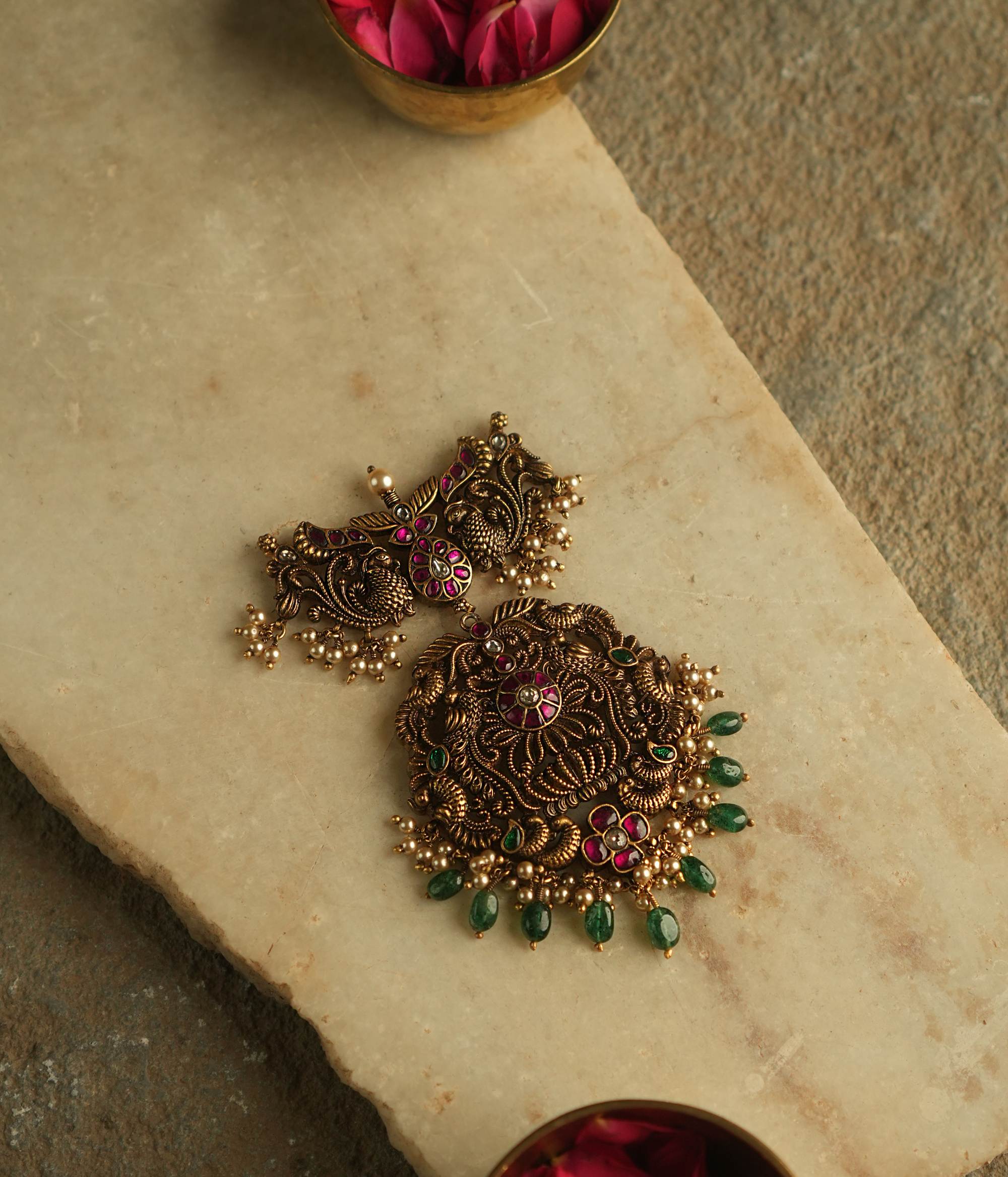 Chandralika Kundan Pendant in Gold Plated Silver