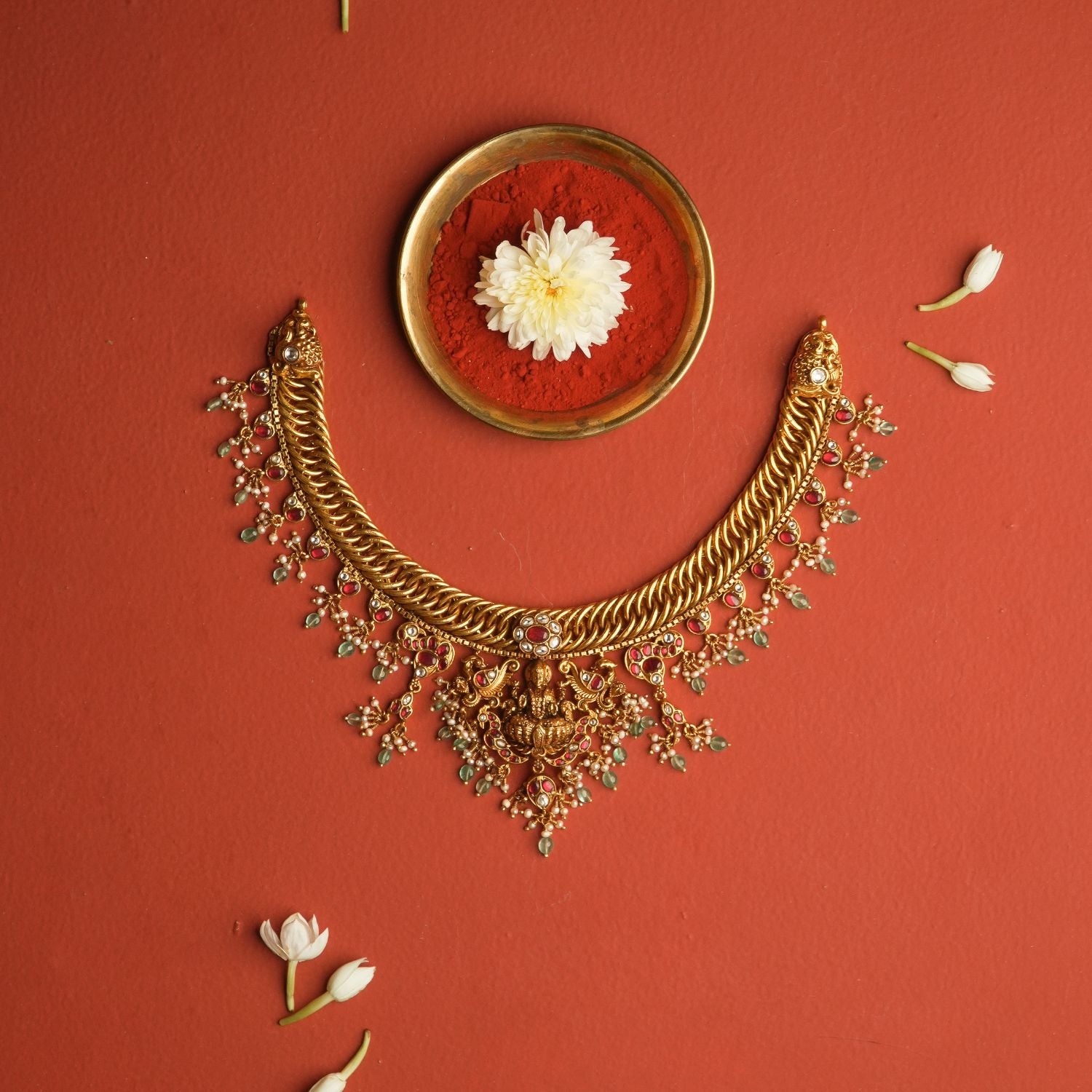 Bandhavi temple necklace in 92.5 sterling silver