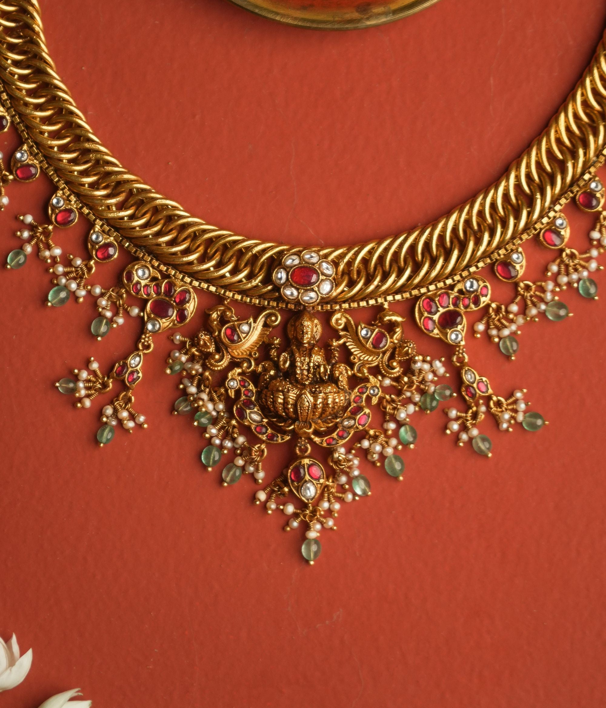 Traditional handcrafted silver temple necklace Chennai