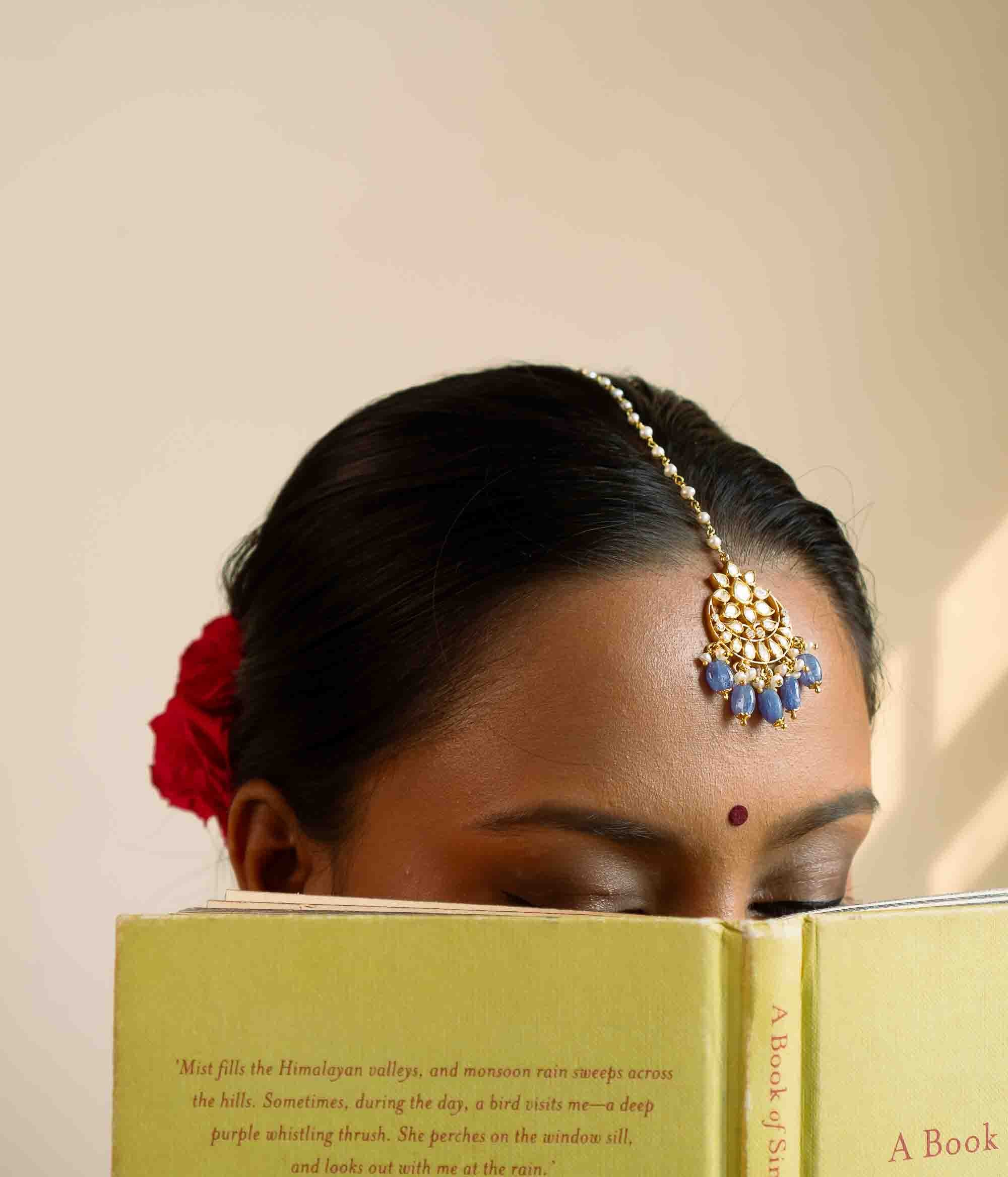 Dahlia Maangtika in 92.5 Silver with Polki and Pearls