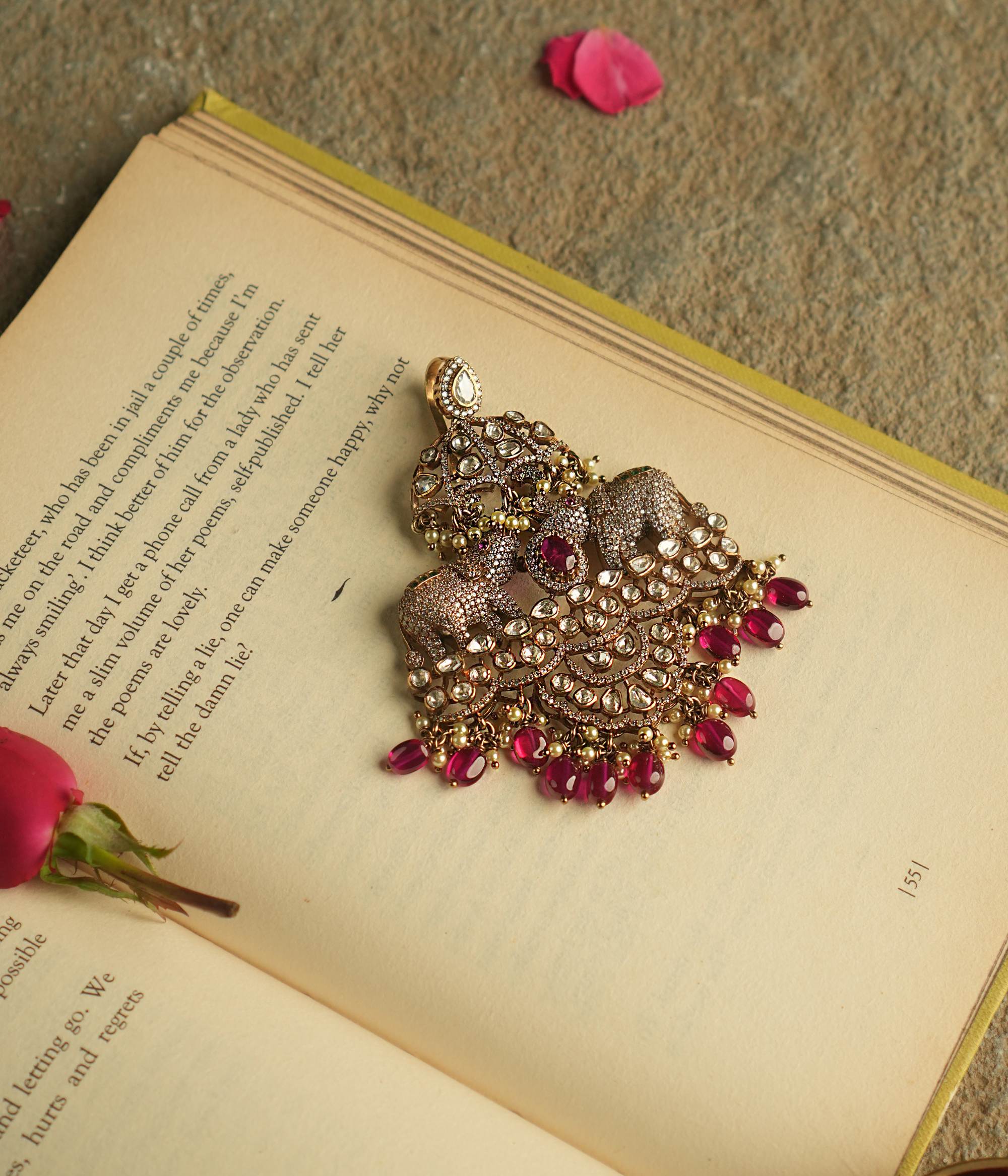 Daksh Pendant in 92.5 Silver with Moissanite Polki and Garnet