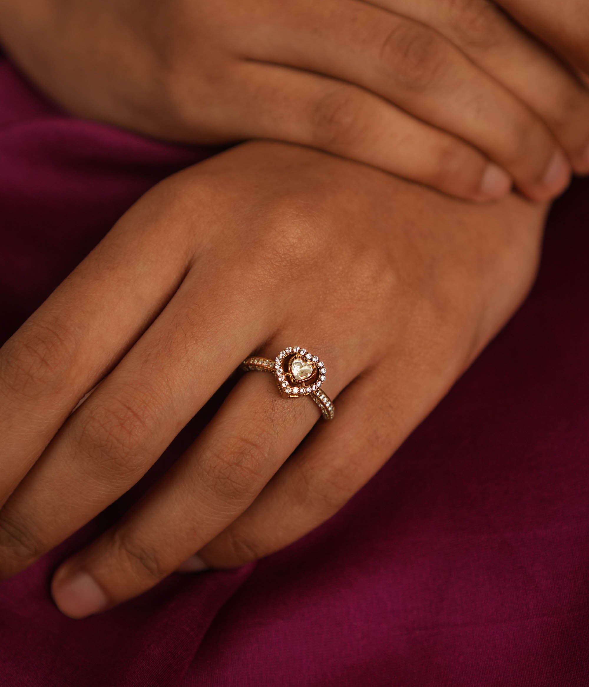 Darpana Ring in Antique Gold Finish with Polki and CZ Stones