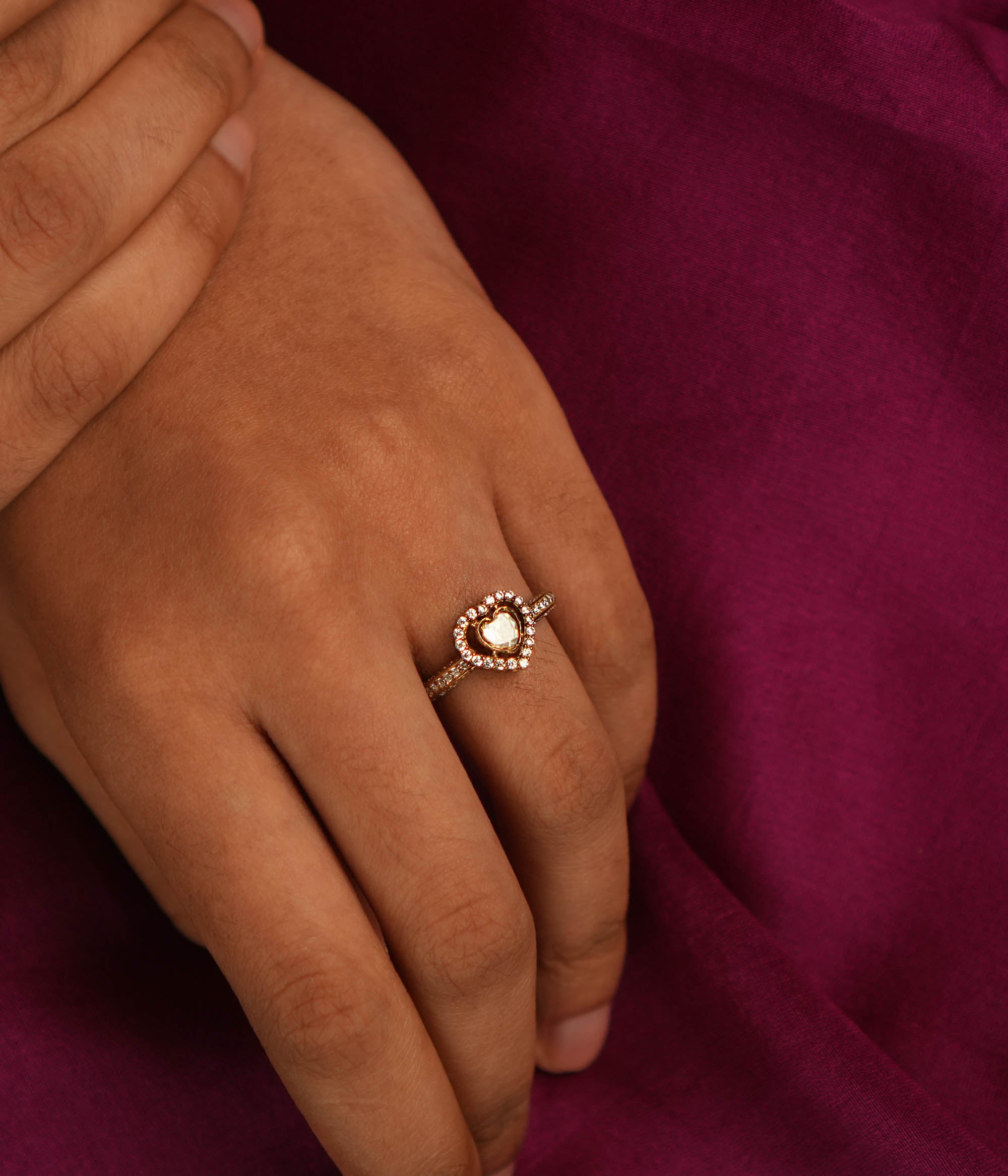 Traditional Polki Ring in Dark Gold Plated Silver