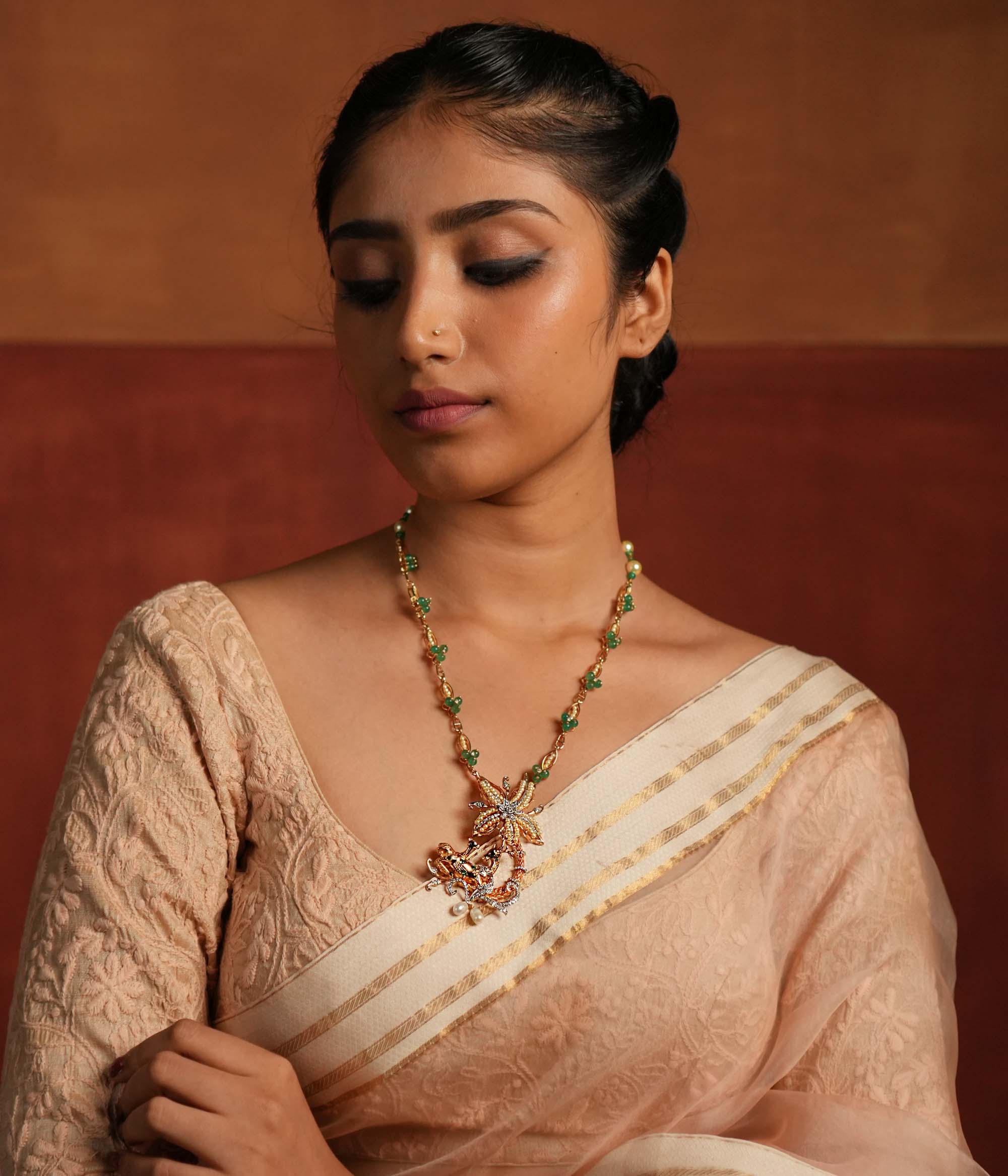 Delilah Necklace in 92.5 Silver with Moissanite Polki Stones