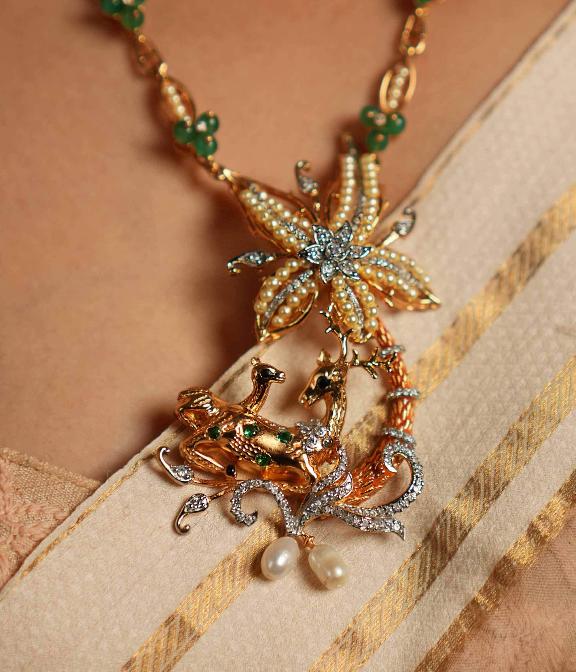 Victorian Finish Silver Necklace with Green Gemstones – Delilah