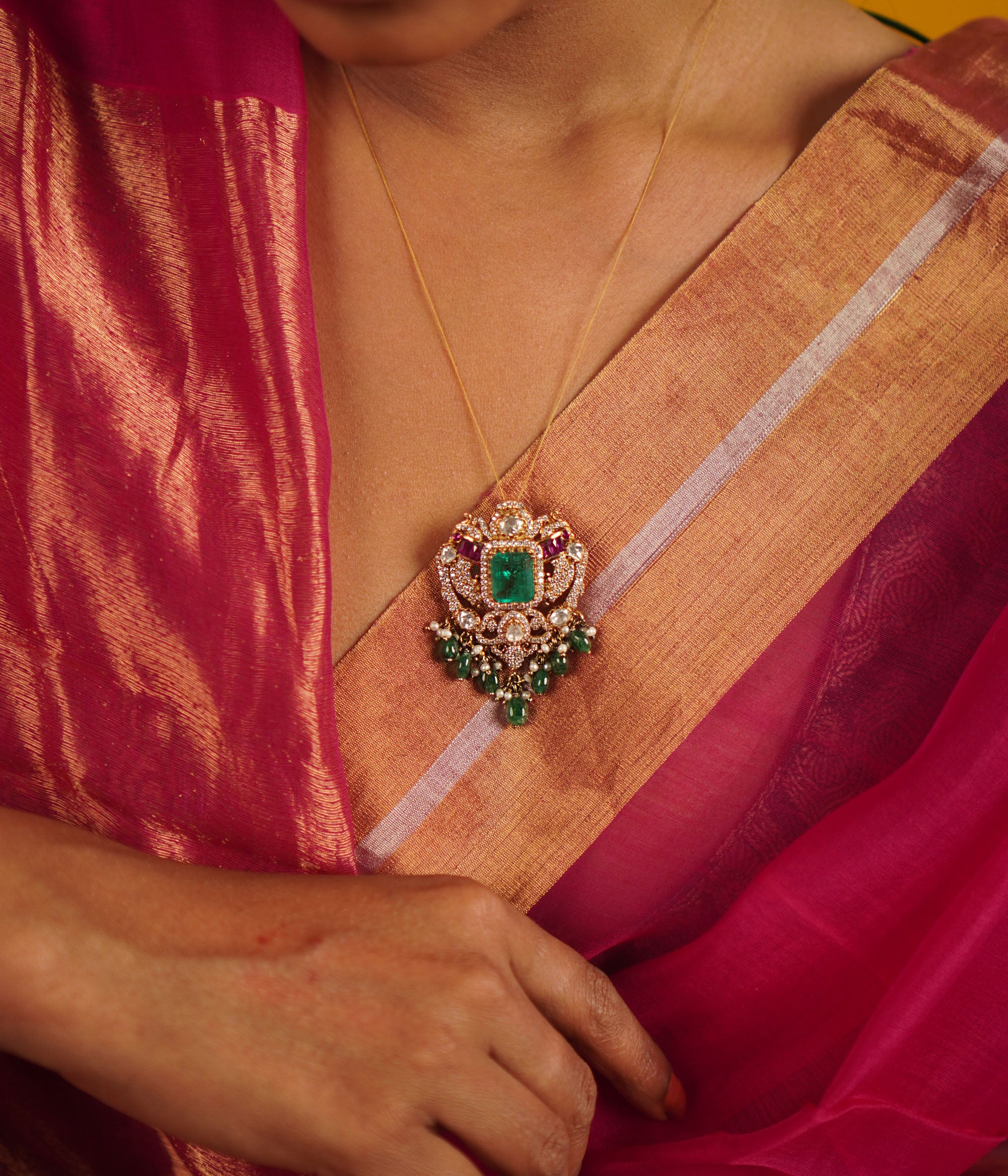 Delonix Pendant in 92.5 Silver with Polki CZ and Pearls