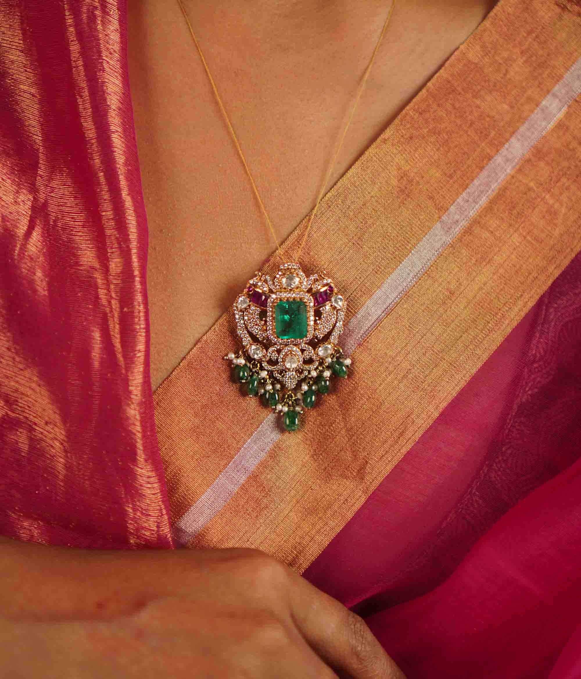 Handmade Antique Gold Plated Silver Pendant – Delonix by DivasMantra