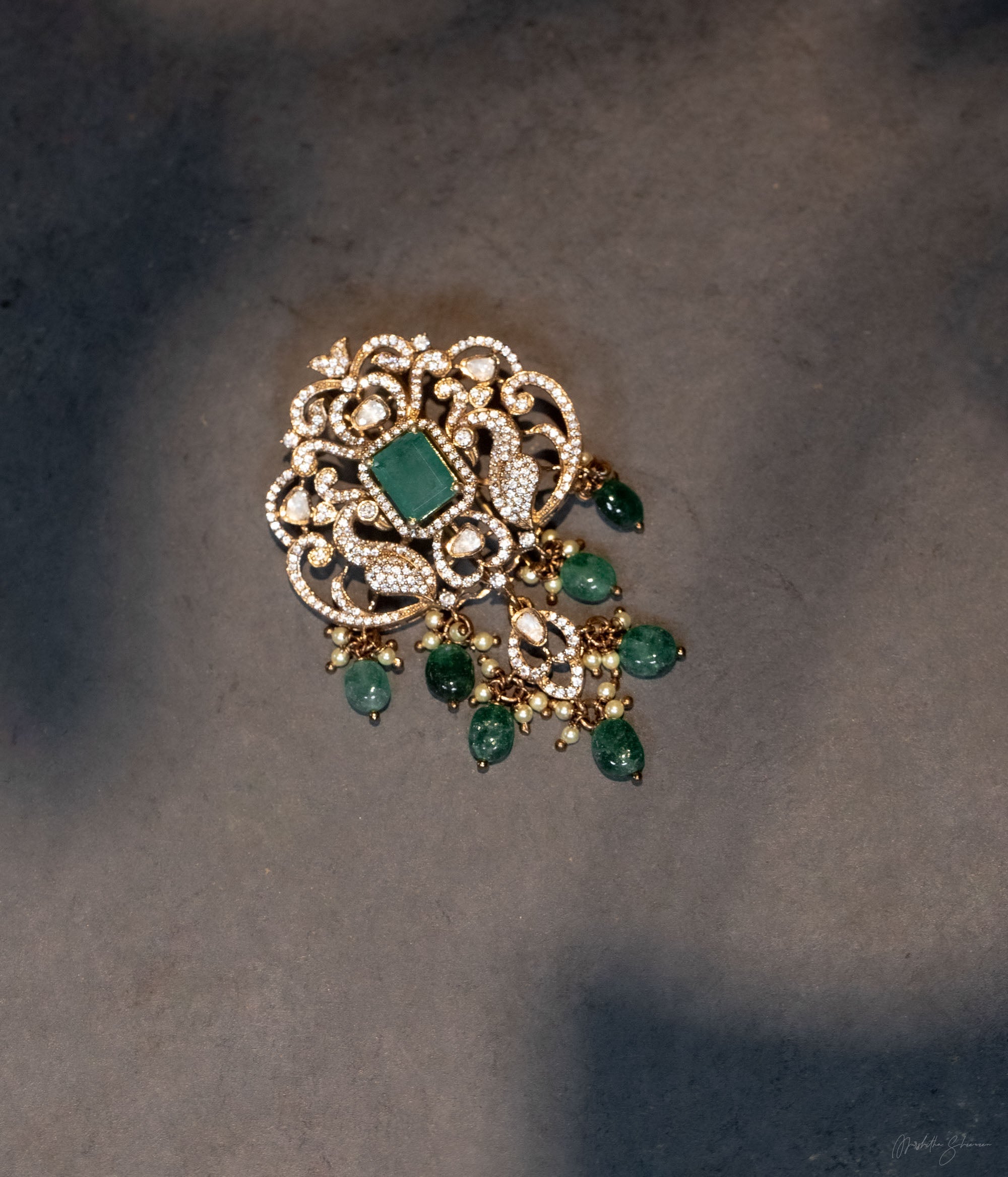 Handcrafted Victorian style hair accessory with Polki and CZ stones