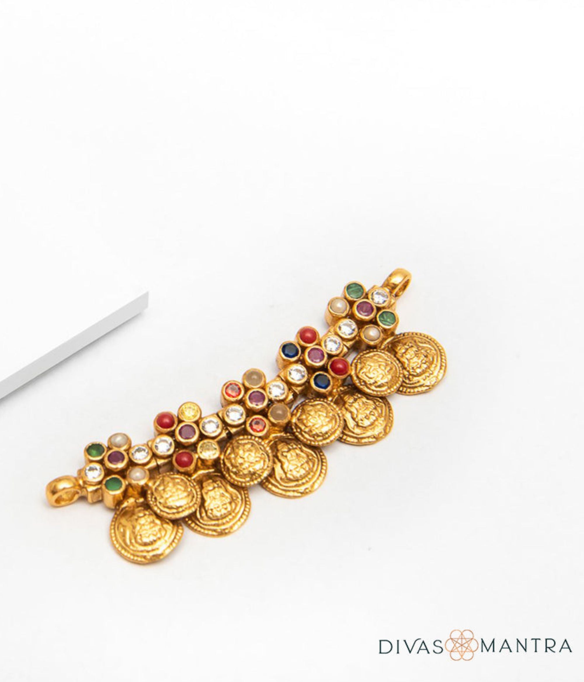 DivasMantra traditional navratna pendant with dual hook design