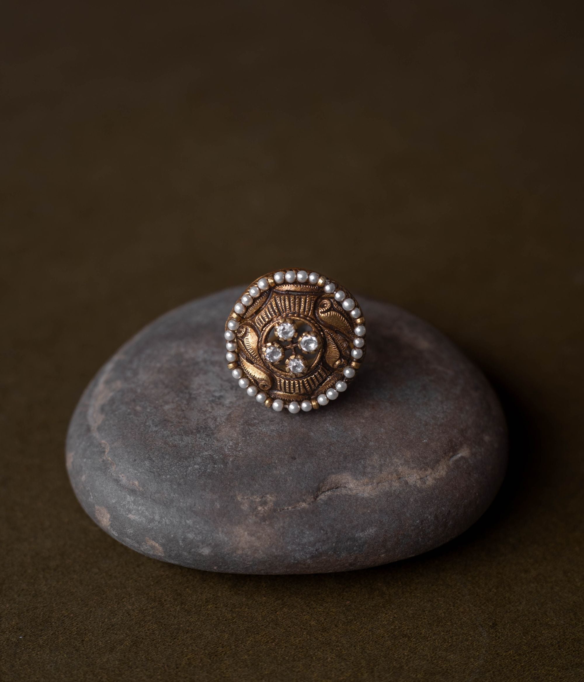 Handcrafted silver gold plated kundan ring for weddings and festive wear