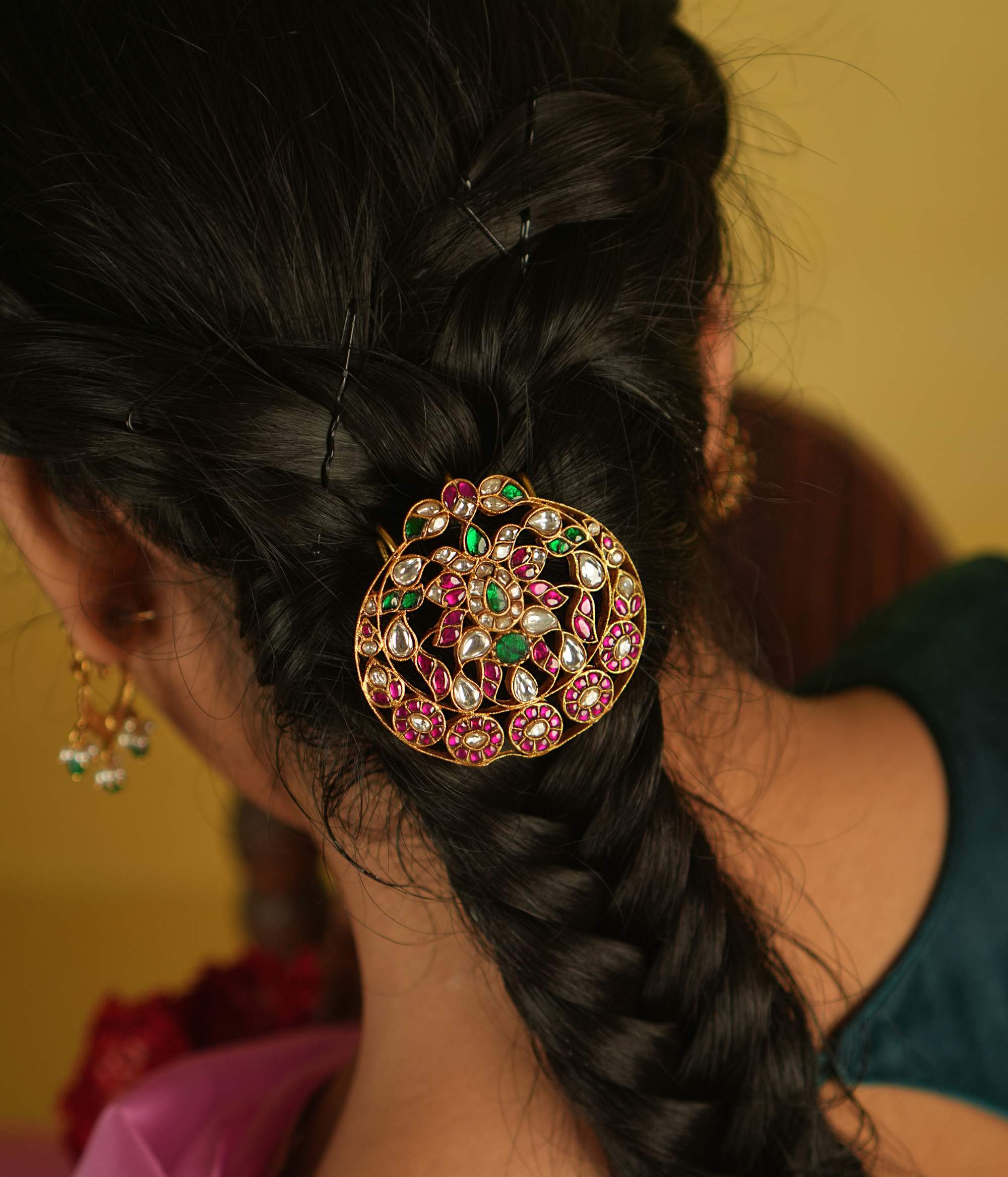 Dhivya Hairpin in 92.5 Sterling Silver Gold Plated with Kundan Stones