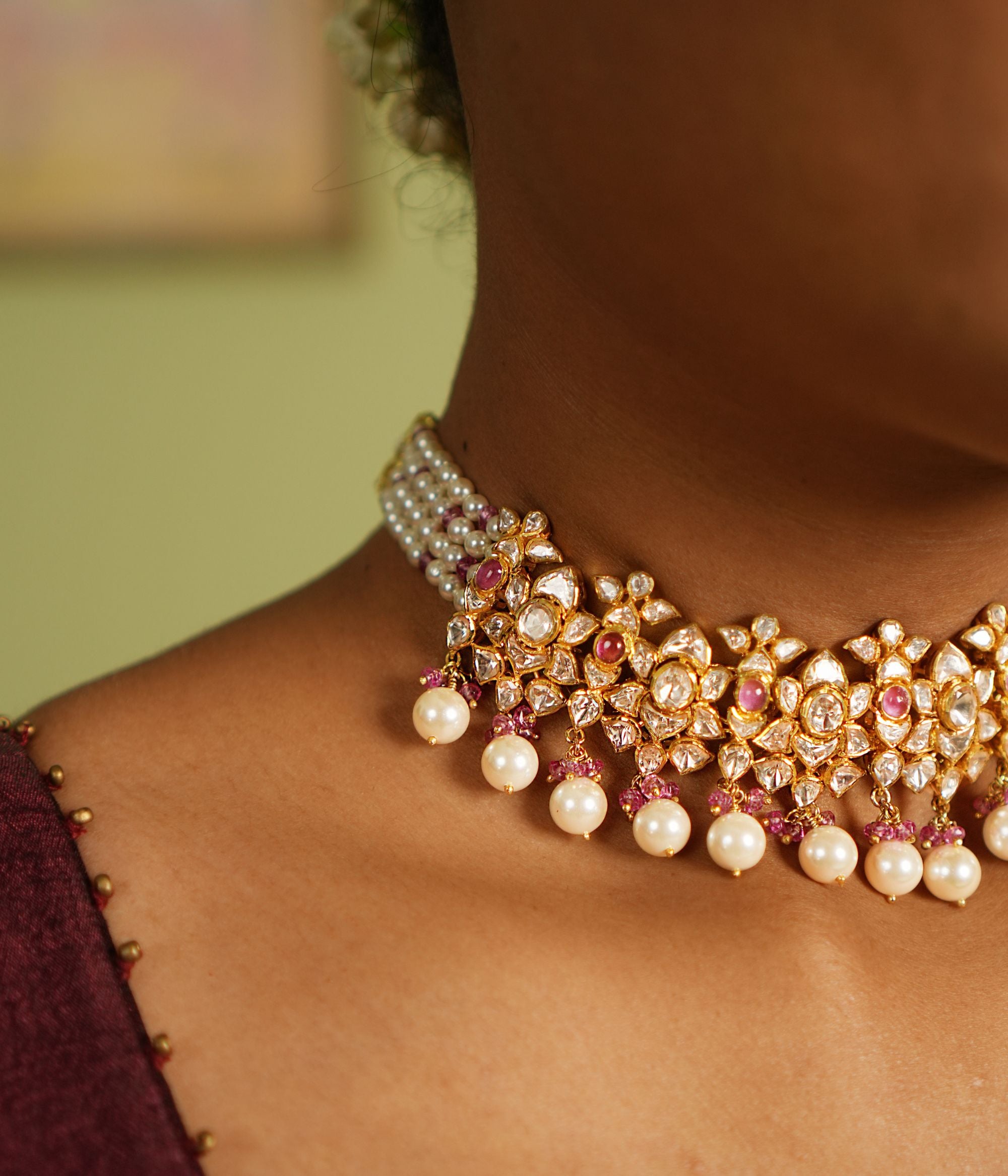 Traditional Indian bridal necklace with Polki stones