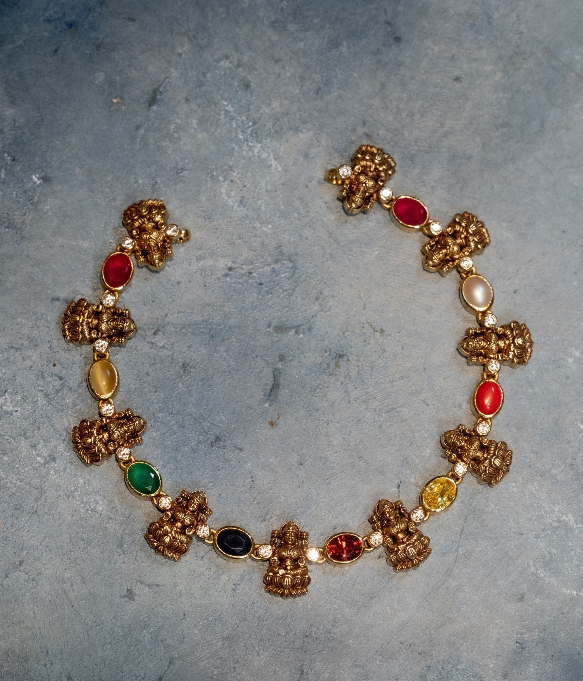 Disi Navratna Necklace 92.5 Silver Gold Plated with Navratna Stones
