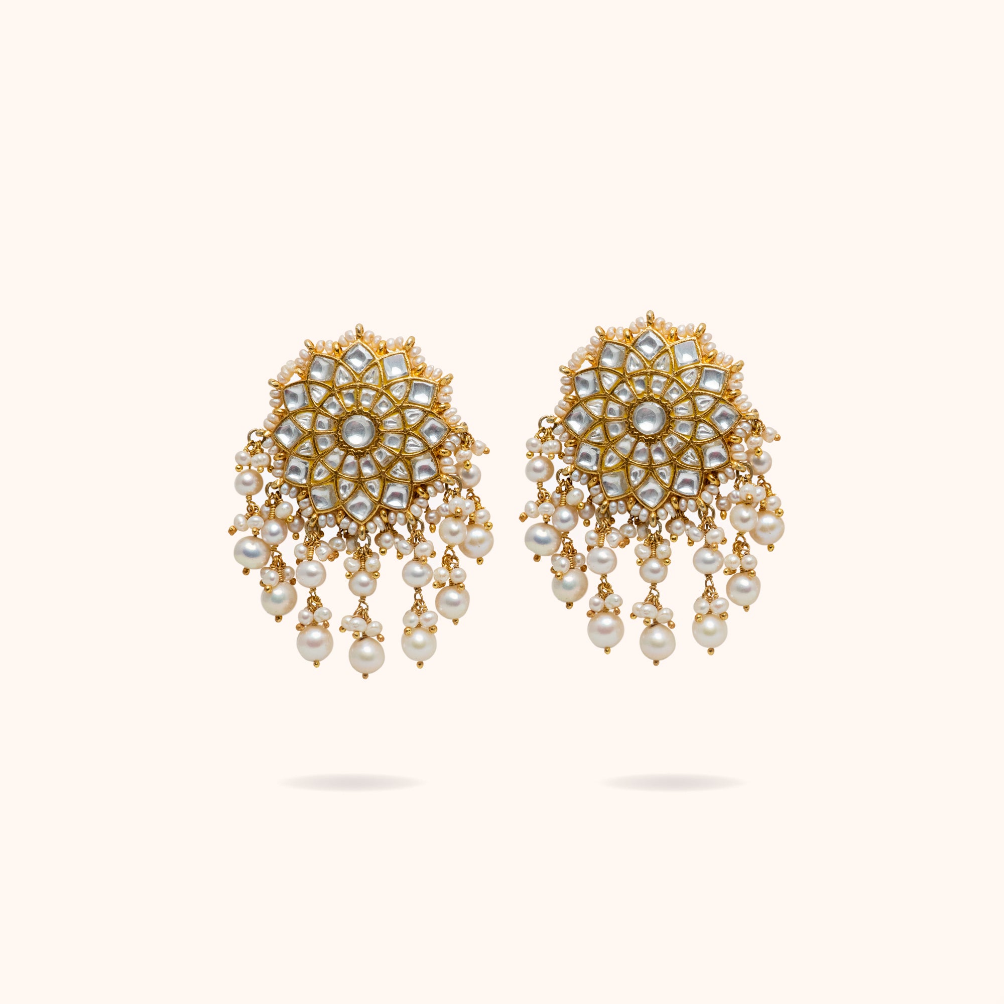 Dwaja Floral White Kundan Hangings