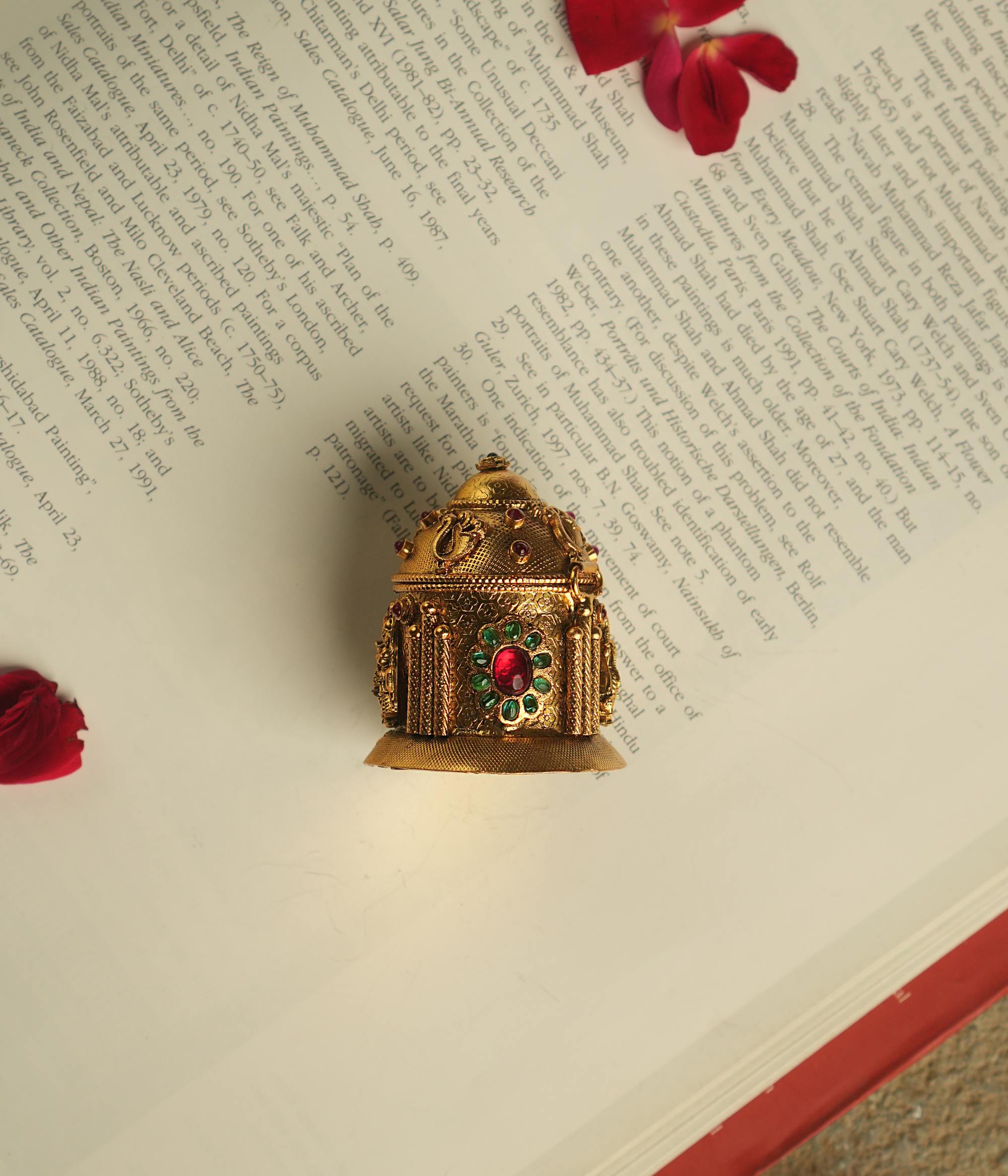 Dwithi Silver Kumkum Box with Red and Green Spinel Stones