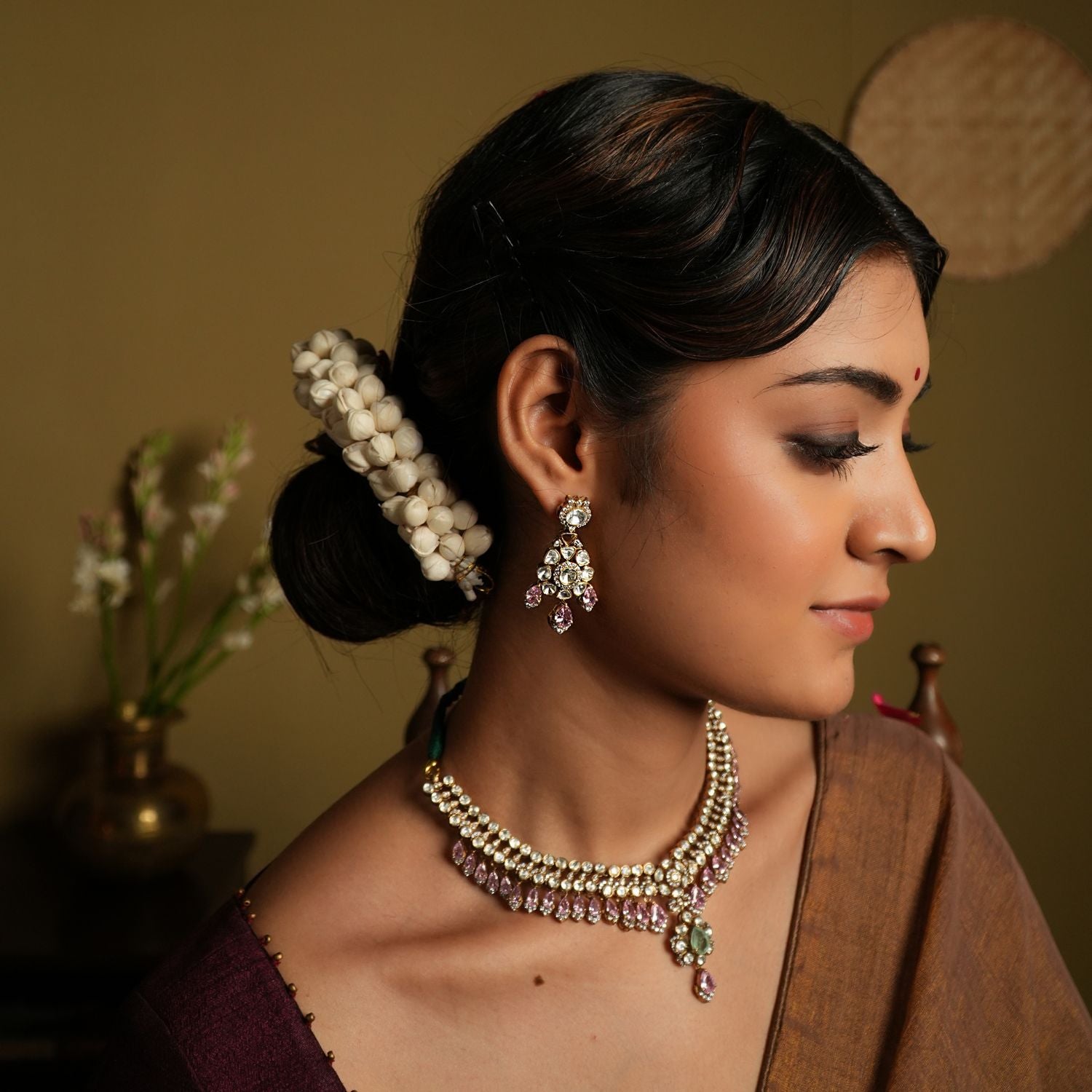 Ela Earrings 92.5 Silver with Moissanite Polki CZ and Pearls