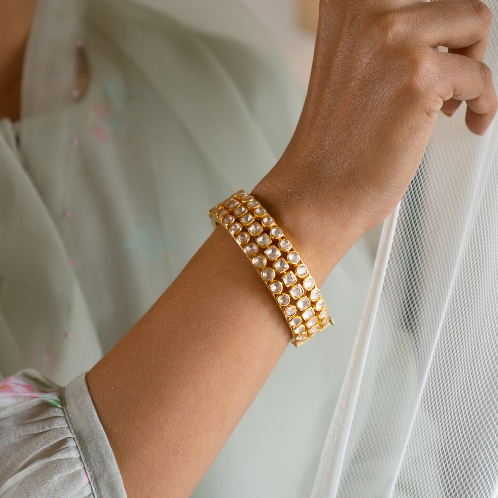 92.5 Sterling Silver Eva Polki Bangle Gold Plated