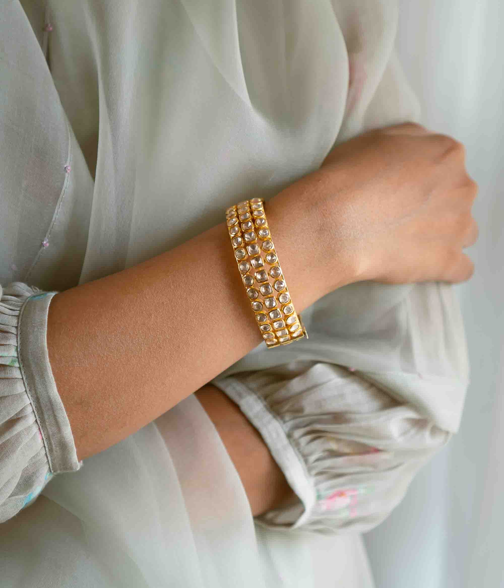 Handmade Eva Polki Bangle in Pure 92.5 Silver Chennai