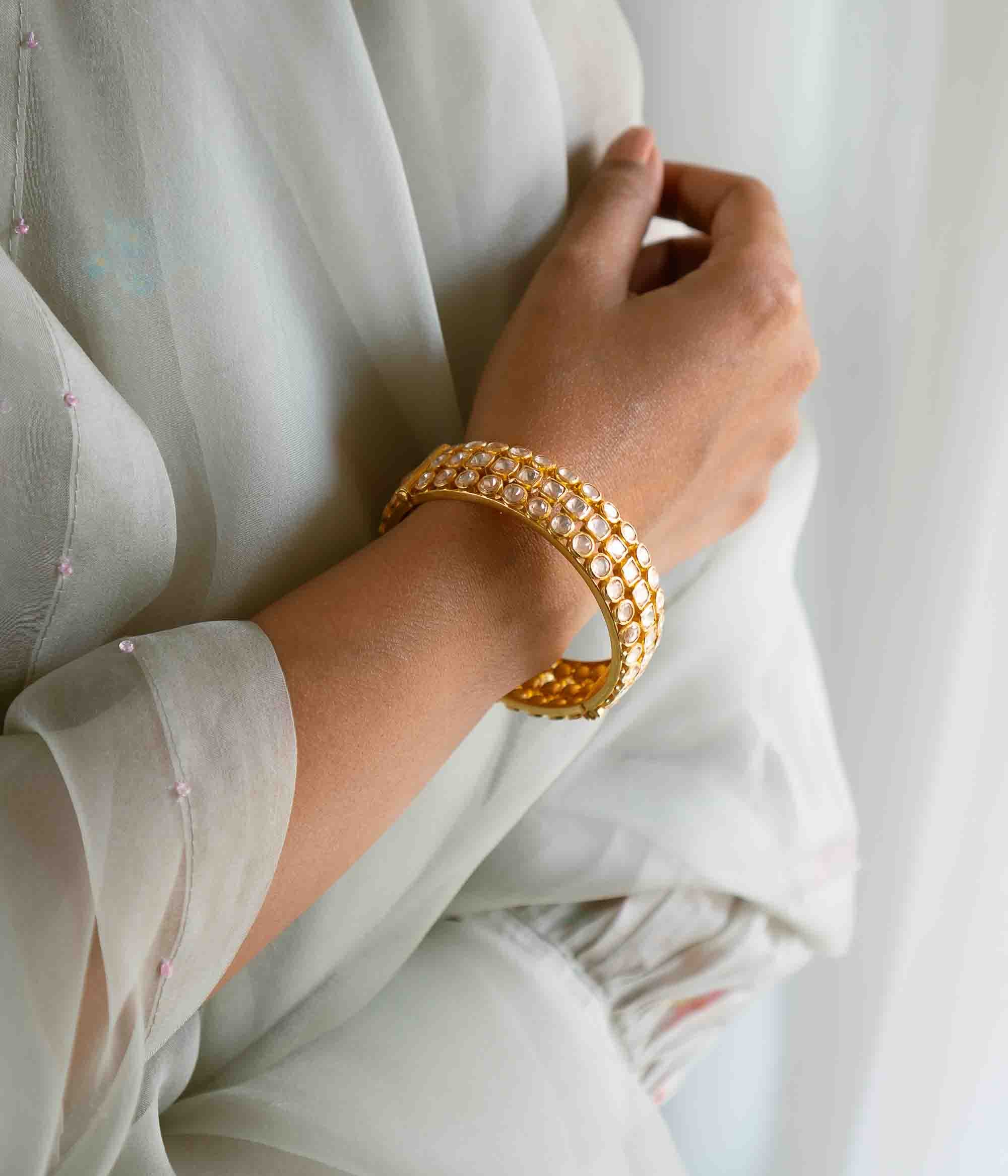 Elegant Silver Polki Stone Bangle for Women and Brides