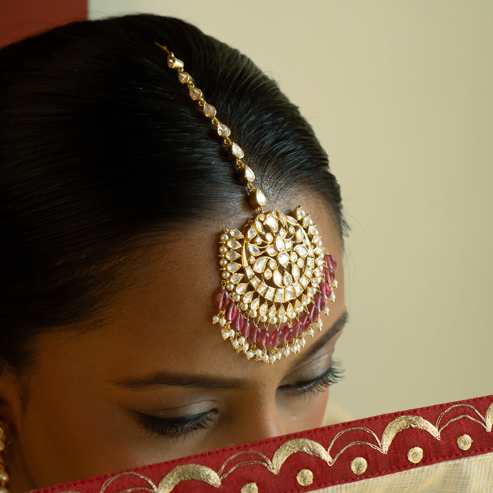 Festive Polki and Pearl Maangtika in Sterling Silver