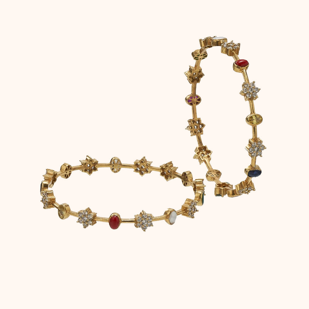 Flora Gem Bangles in 92.5 Silver with multicolor stones