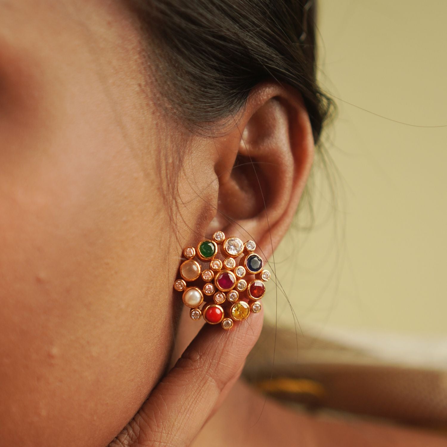 Handmade Gaangi Earrings 925 Silver with Navratna Stones