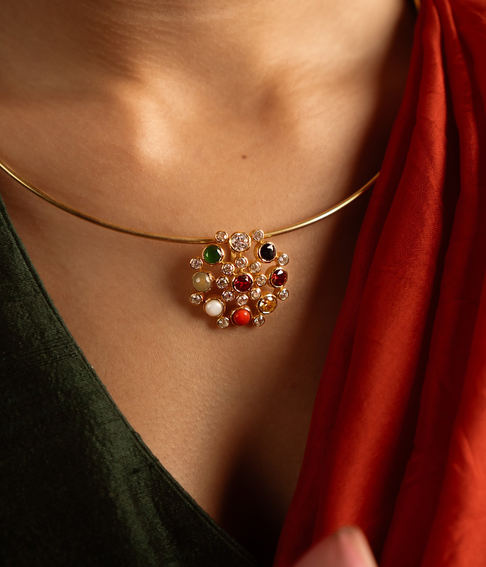 DivasMantra silver pendant with vibrant stones