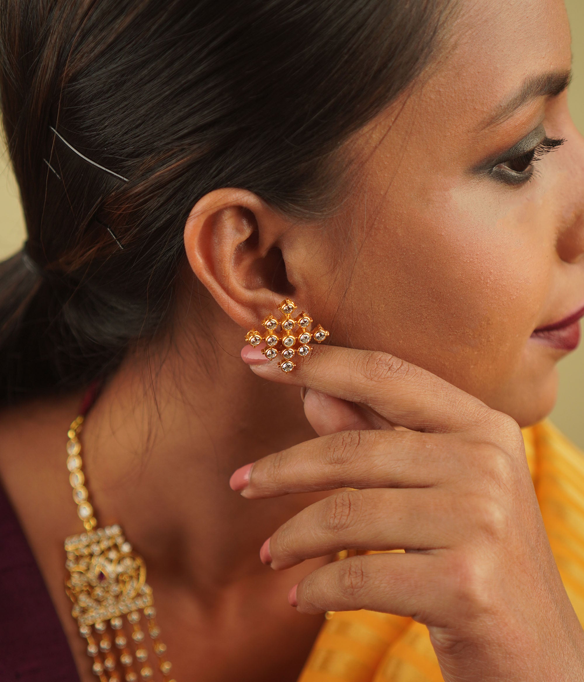 Elegant Gaia Earrings paired with TAASHAA Necklace and GATAA Bangles
