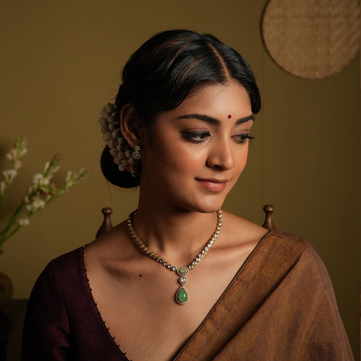 Gamya Necklace – 92.5 Silver with Antique Gold Plating and CZ Stones