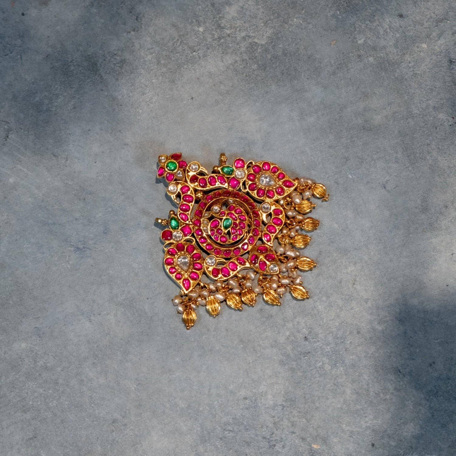92.5 Sterling Silver Gandhara Kundan Pendant Gold Plated