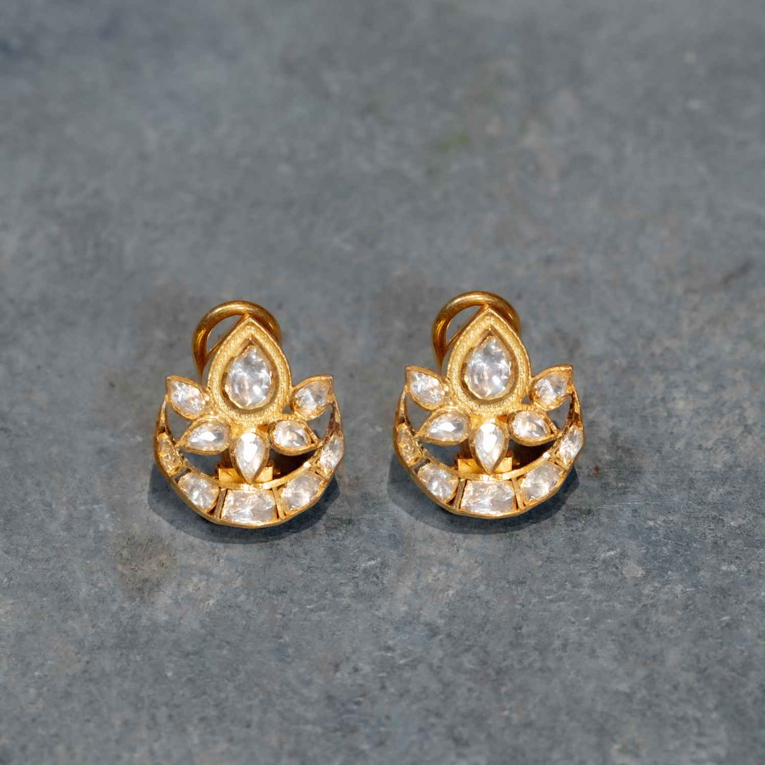 Handmade Gara Polki Earrings in 92.5 Sterling Silver and 22ct Gold Plated