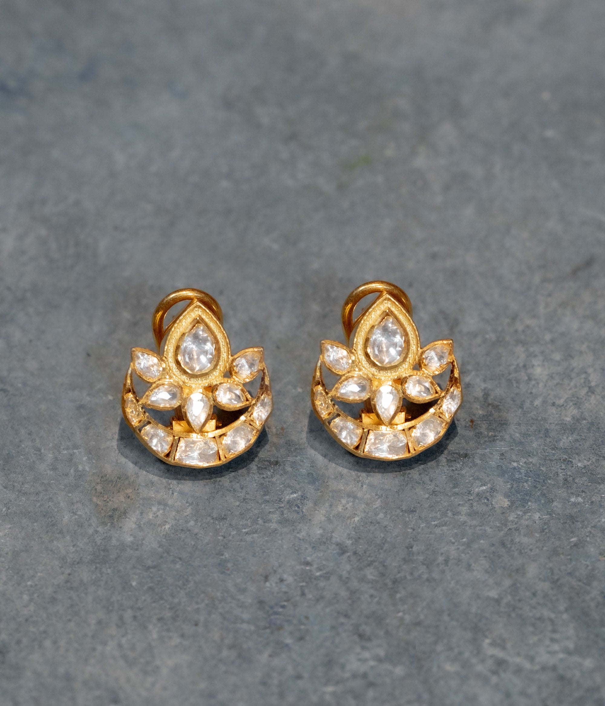 Traditional Polki Stone and CZ Stone Silver Gold Plated Earrings Chennai