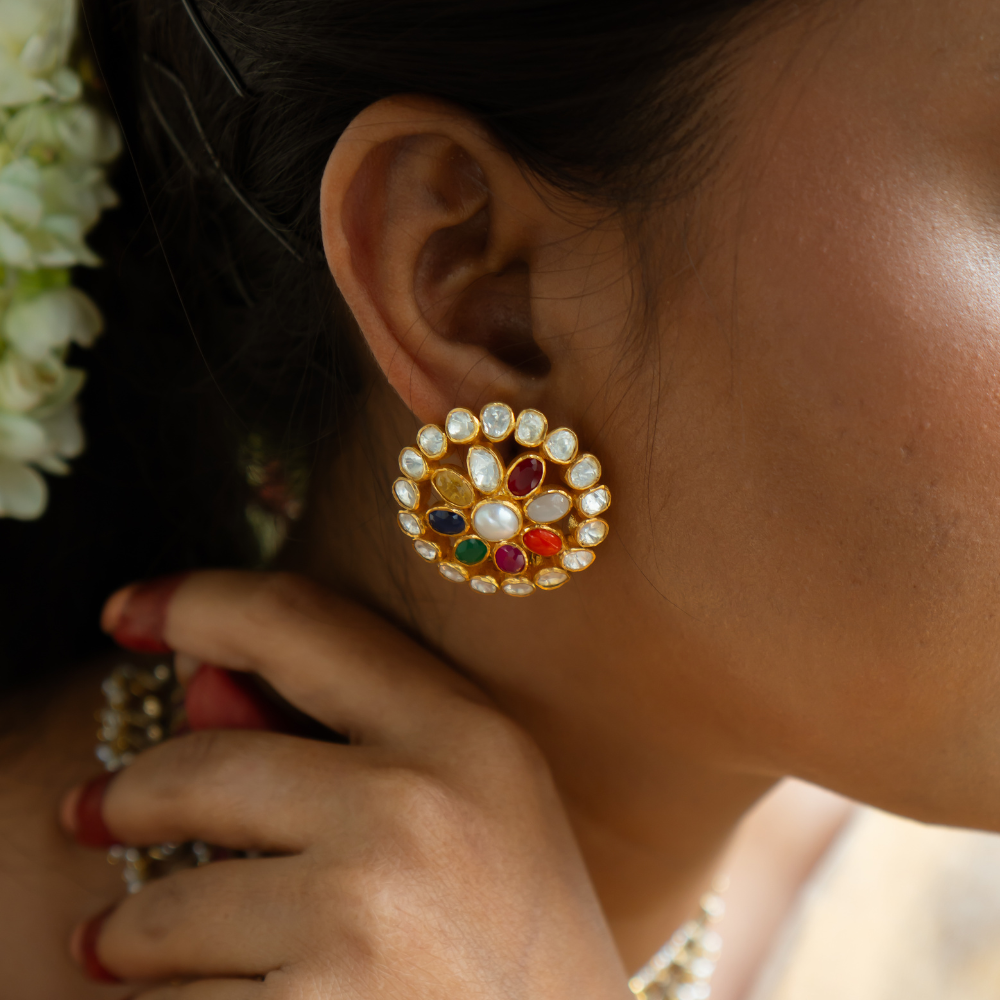 92.5 Sterling Silver Genda Earrings Gold Plated