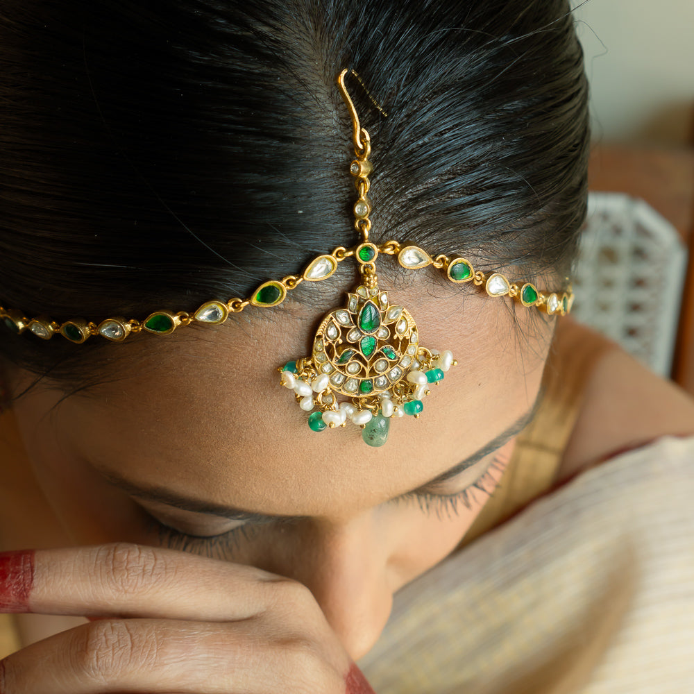 Ghoomar Mathapatti handmade silver headpiece with Kundan stones