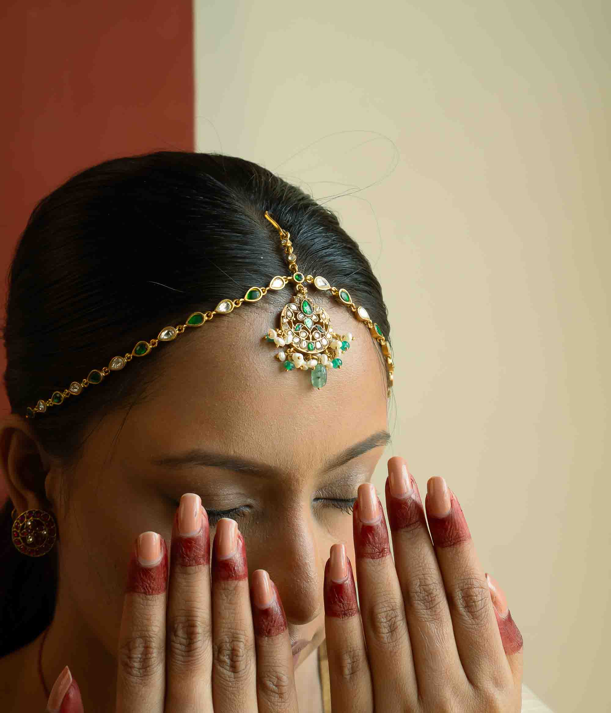 Handcrafted silver Kundan headpiece for festive occasions