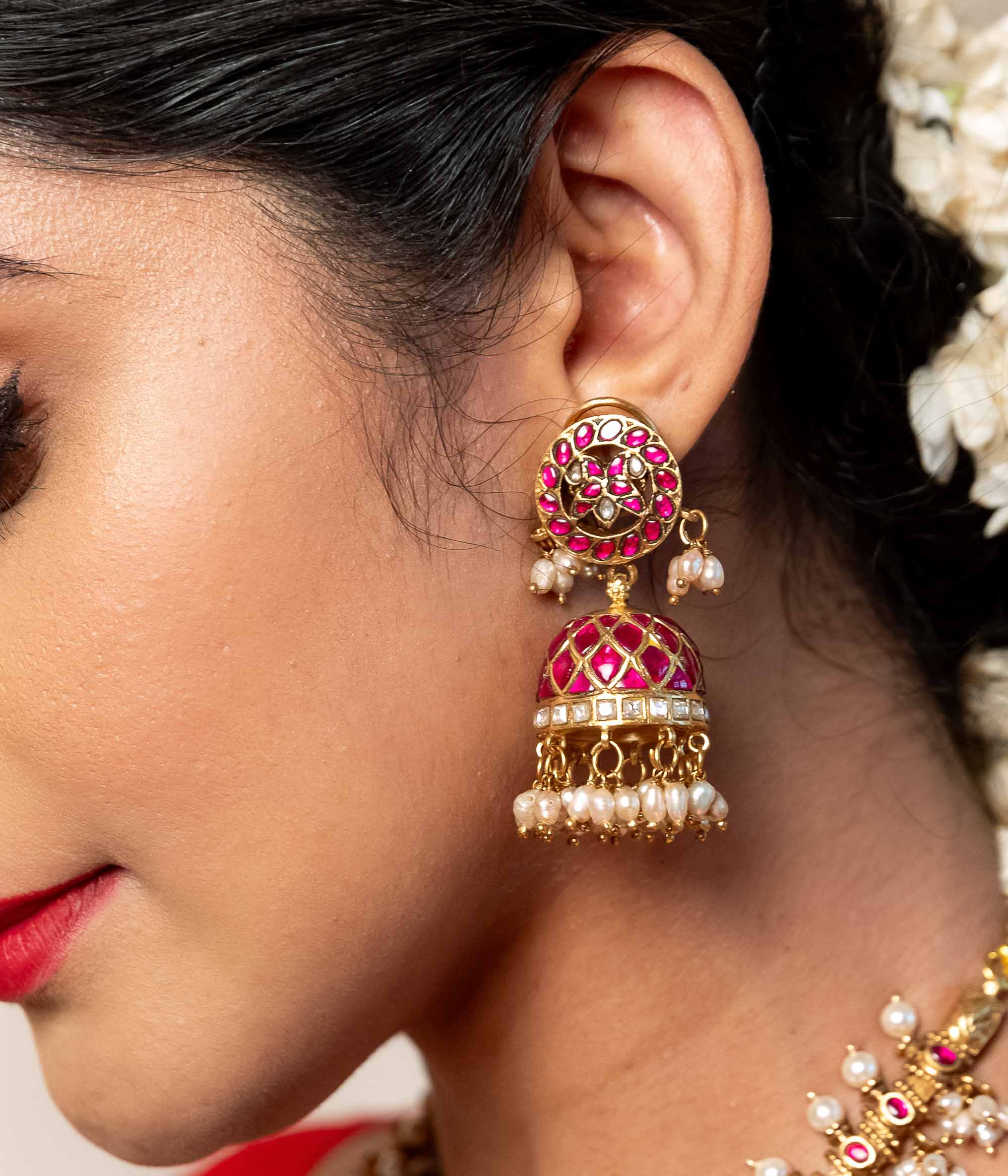 DivasMantra Hansini Kundan Earrings with pearls and 22ct gold finish