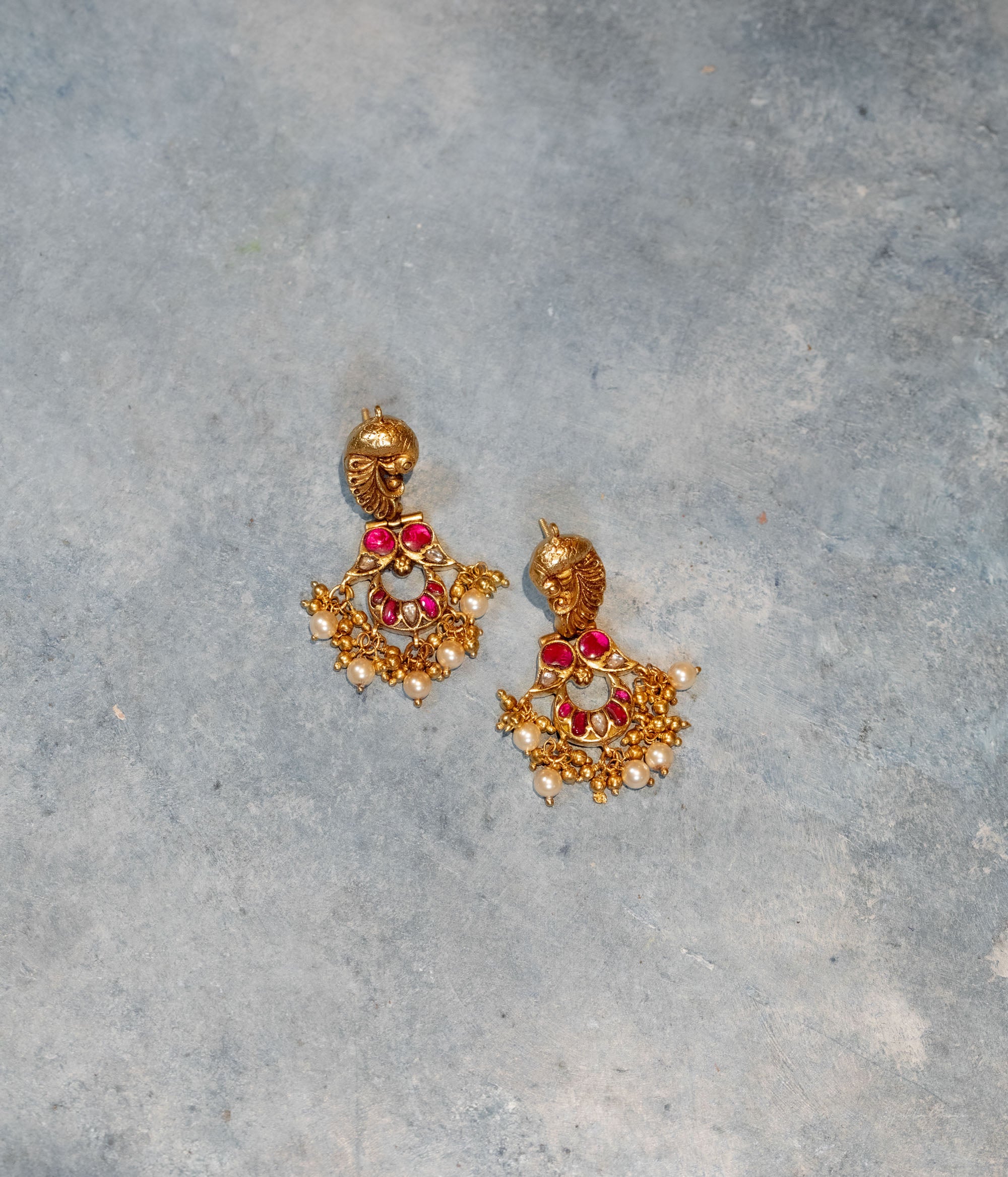 Handcrafted silver earrings with colourful Kundan stones Chennai