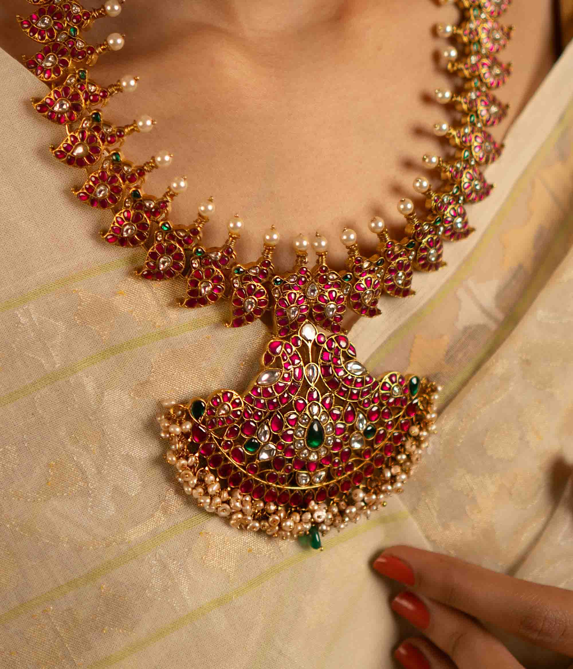 Handmade Kundan Necklace in Sterling Silver