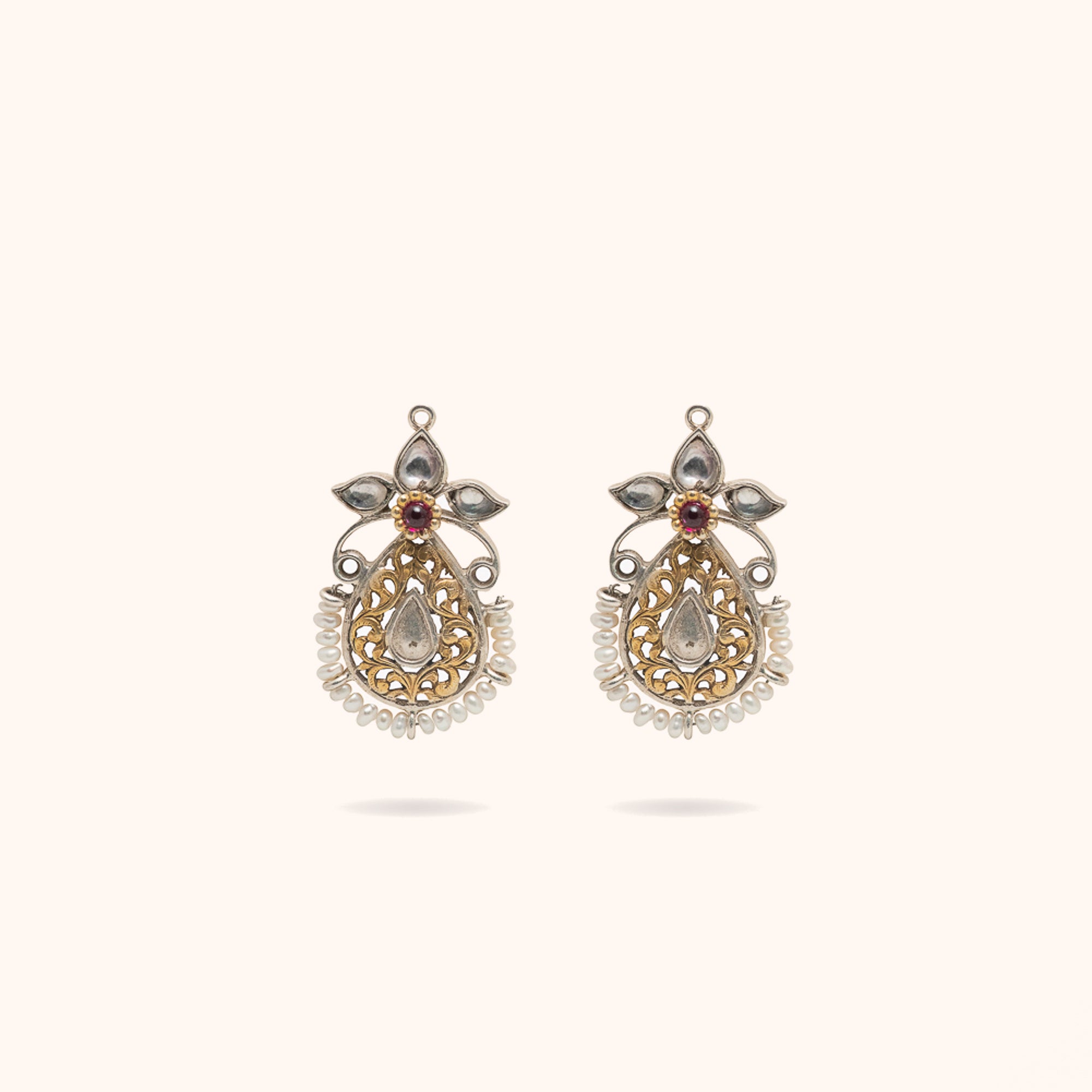 92.5 Sterling Silver Hemmy Dual Toned Earrings Gold Plated