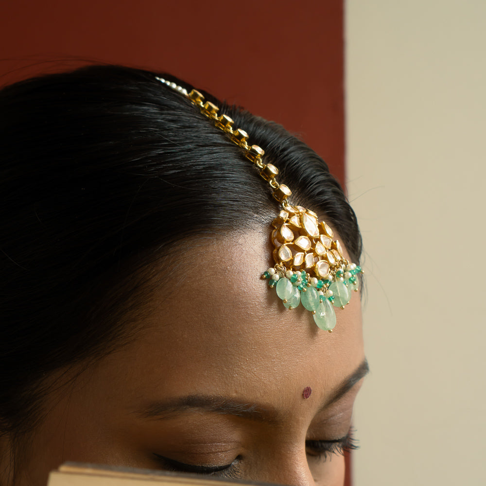 92.5 Sterling Silver Hexa Maang Tikka Gold Plated